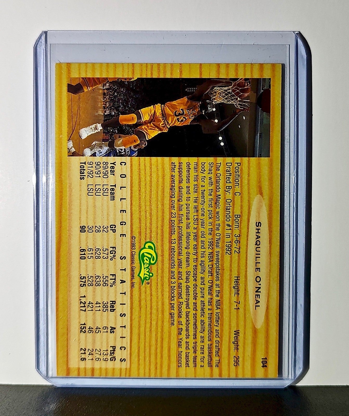 Shaquille O’Neal 1993 Classic Draft NBA #104 Flashbacks Card Orlando Magic