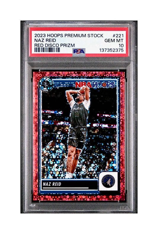 Naz Reid 2023 Panini Hoops Premium #221 59/149 Red Disco Prizm PSA 10 Gem Mint