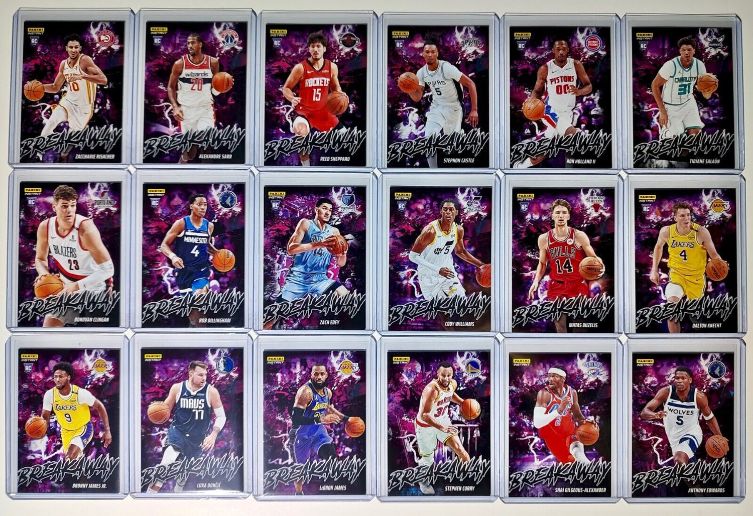 2024-25 Panini Instant NBA Breakaway Complete 18 Card Set in toploaders 1/1355