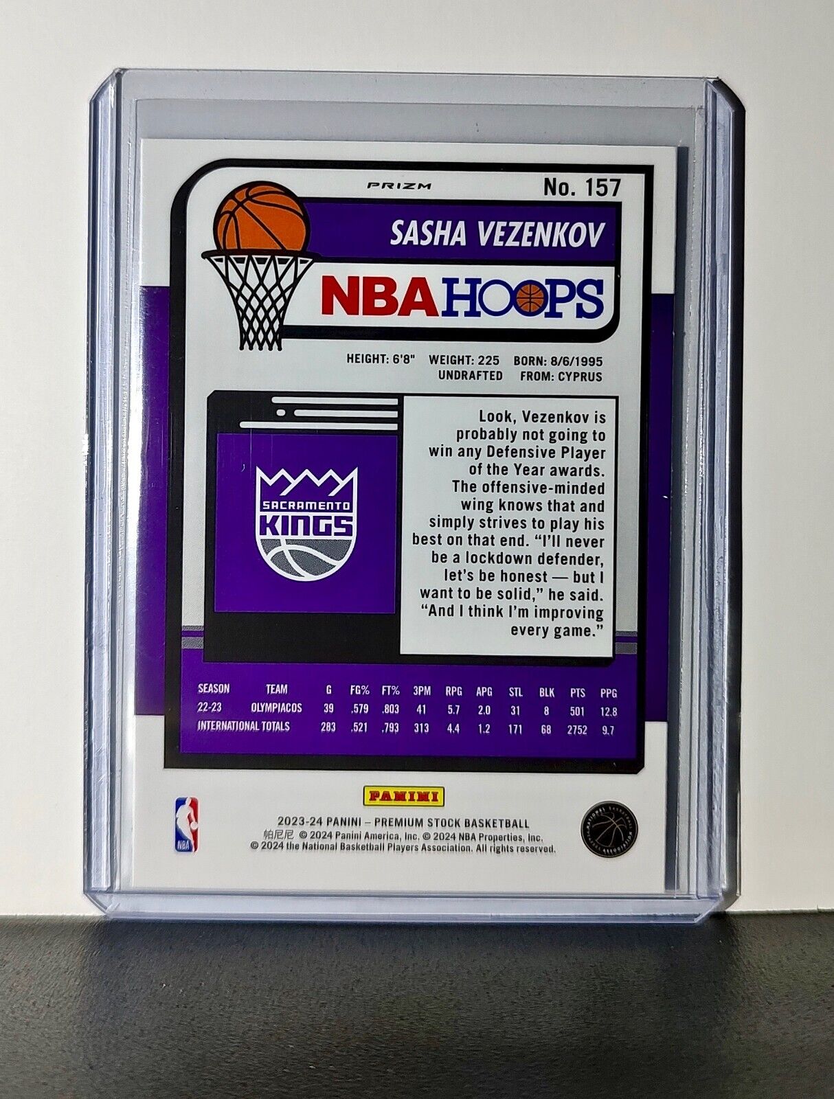 Sasha Vezenkov 2023-24 Panini Premium NBA Hoops #157 Rookie Prizm Refractor Card