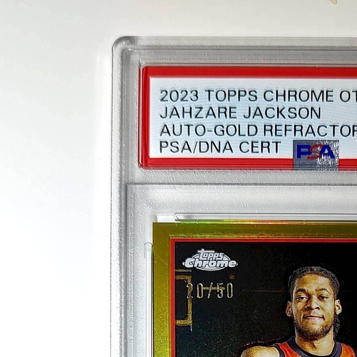 Jahzare Jackson 2023 Topps Chrome #A-JJA Gold Refractor 20/50 PSA 9 Auto 10