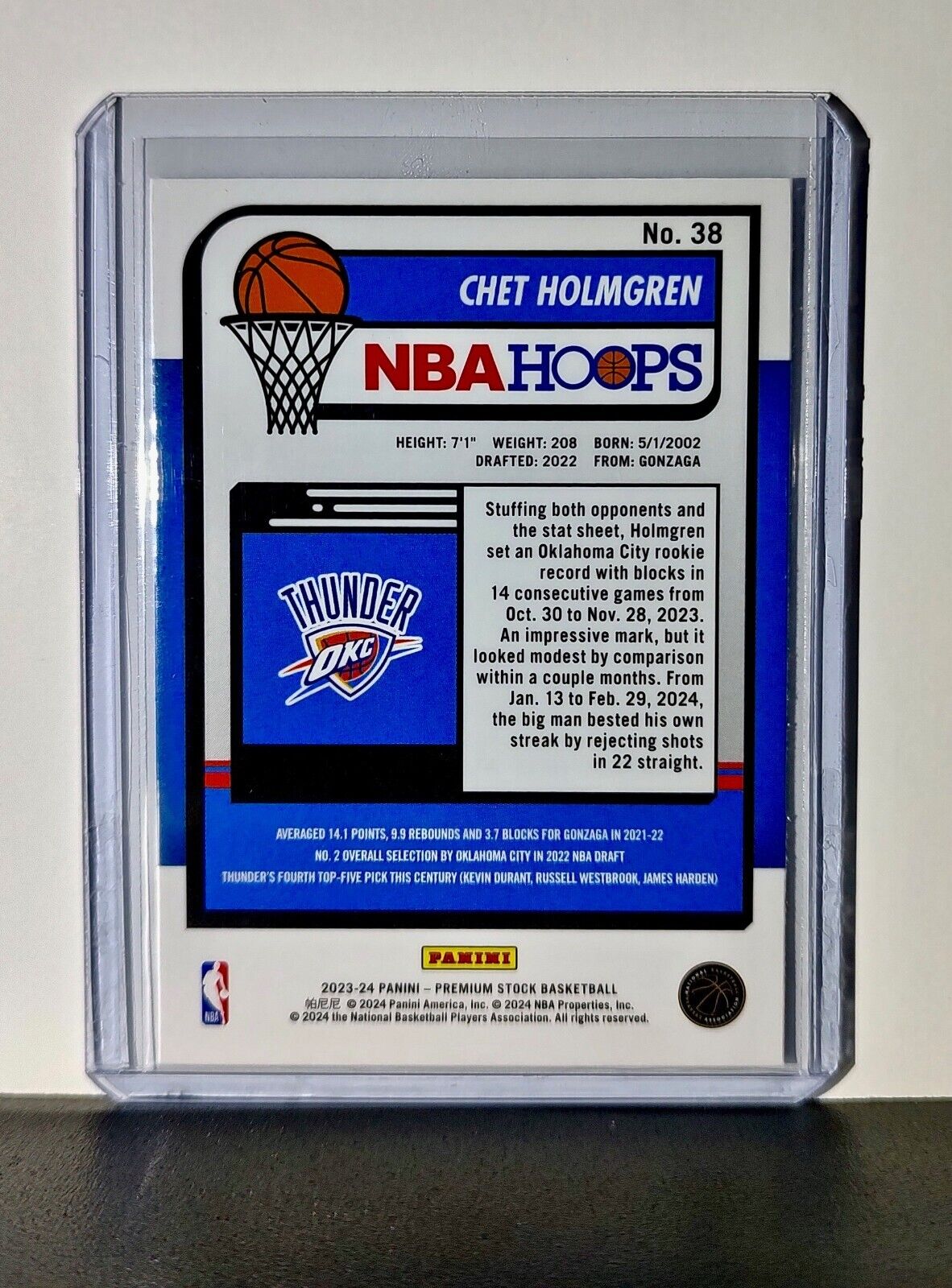 Chet Holmgren 2023-24 Panini Premium Stock NBA Hoops #38 Card OC Thunder
