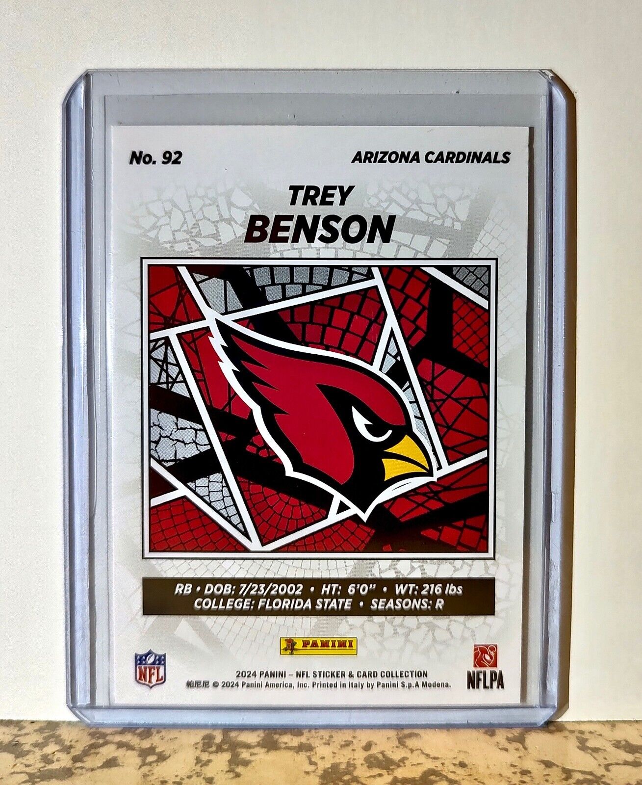 Trey Benson 2024 Panini NFL #92 Rookie Sticker Card Arizona Cardinals