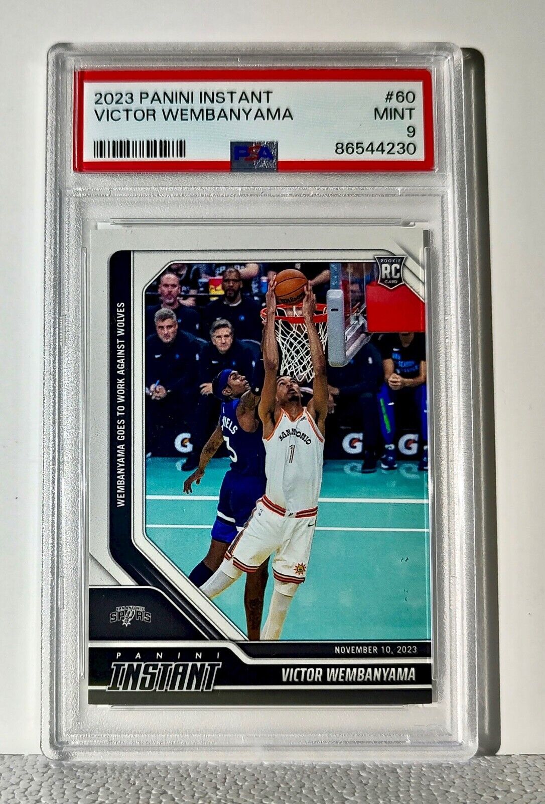 Victor Wembanyama 2023-24 Panini #60 NBA Rookie Card Spurs 1 of 6522 PSA 9 Mint