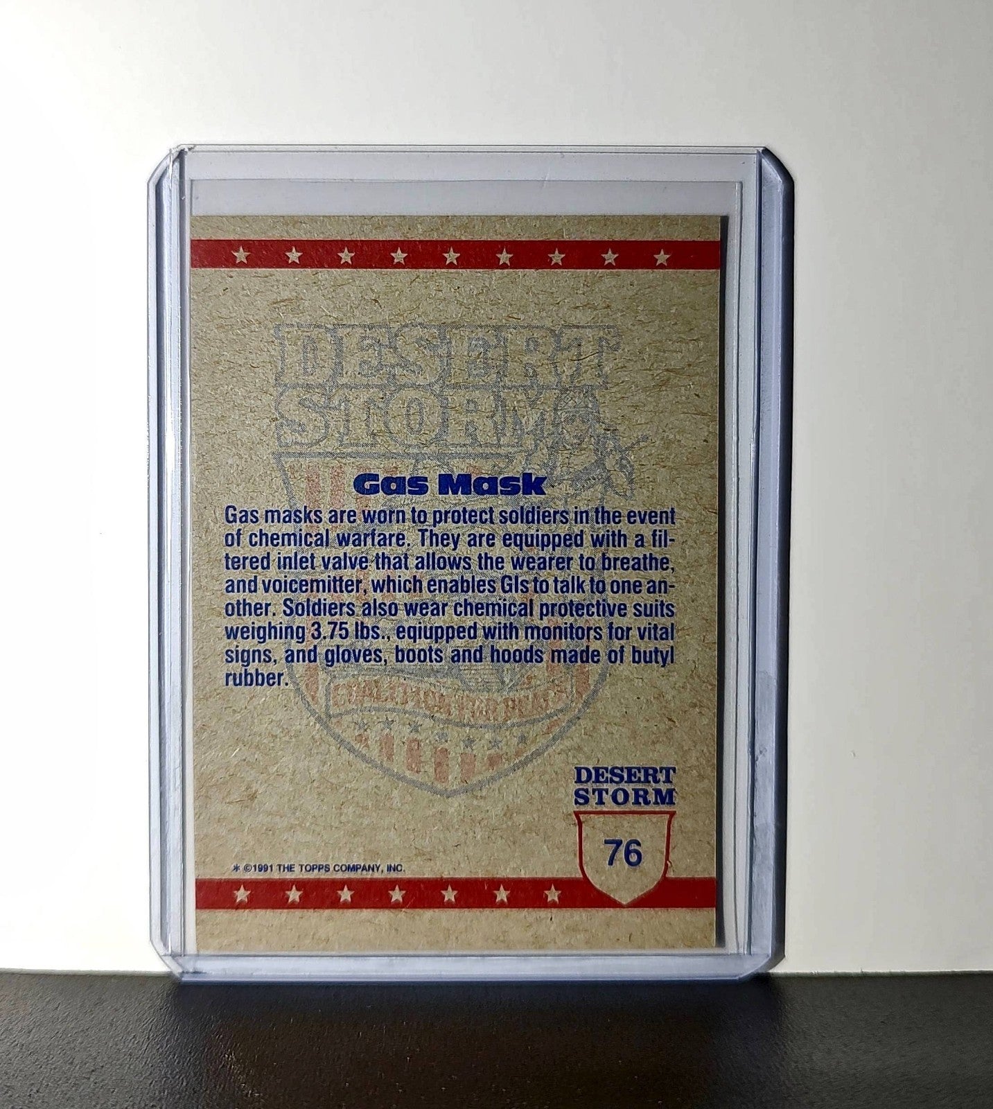 Wearing the Gas Mask 1991 Topps Desert Storm #76 Card