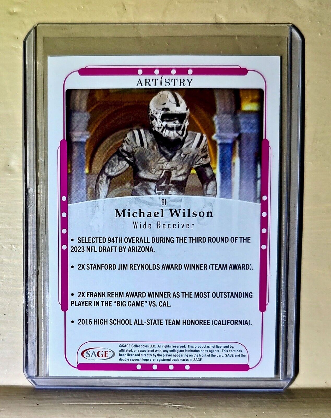 Michael Wilson 2023 SAGE NFL Artistry Football #91 Card