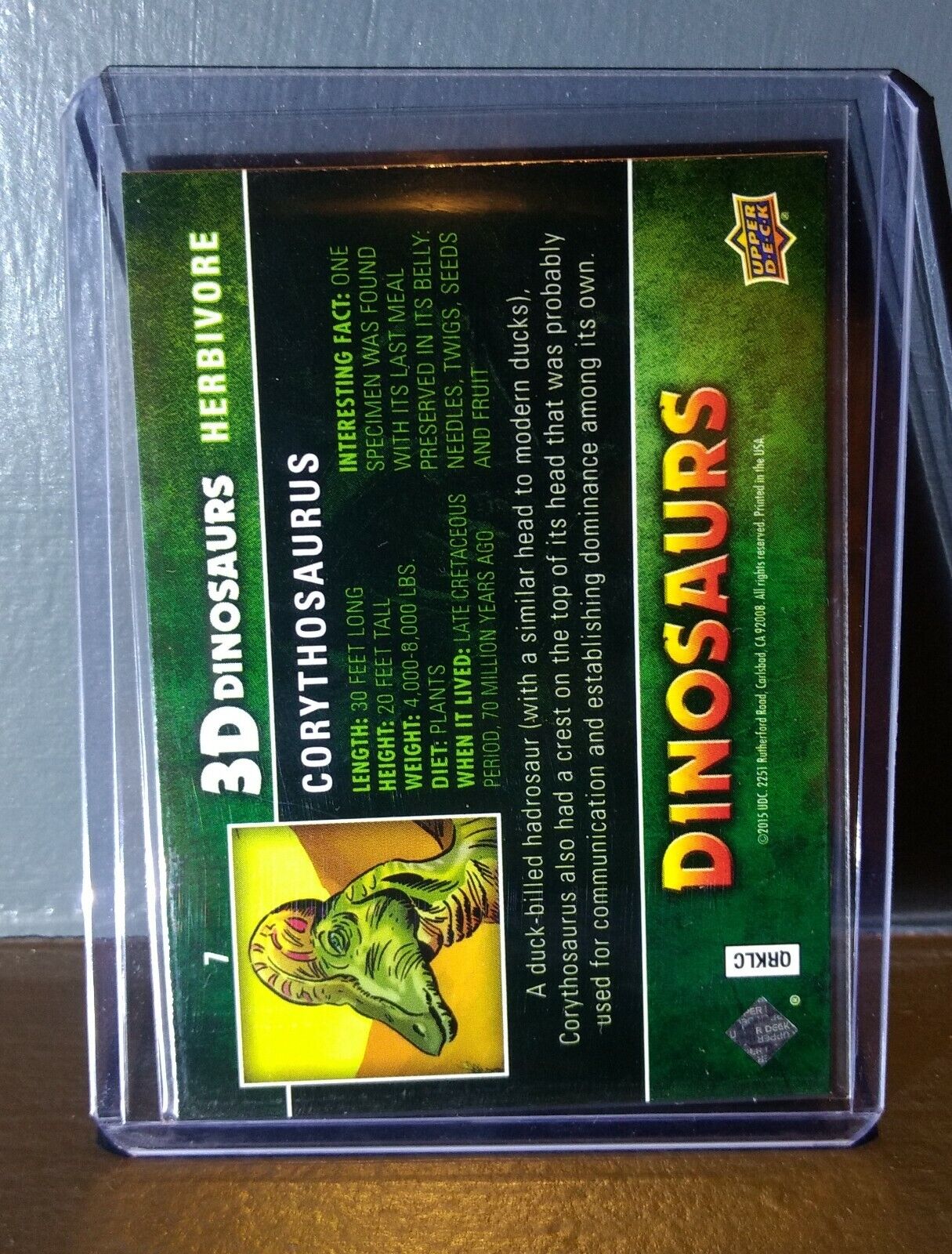 2015 Upper Deck Dinosaurs 3-D Lenticular Corythosaurus #7 Trading Card