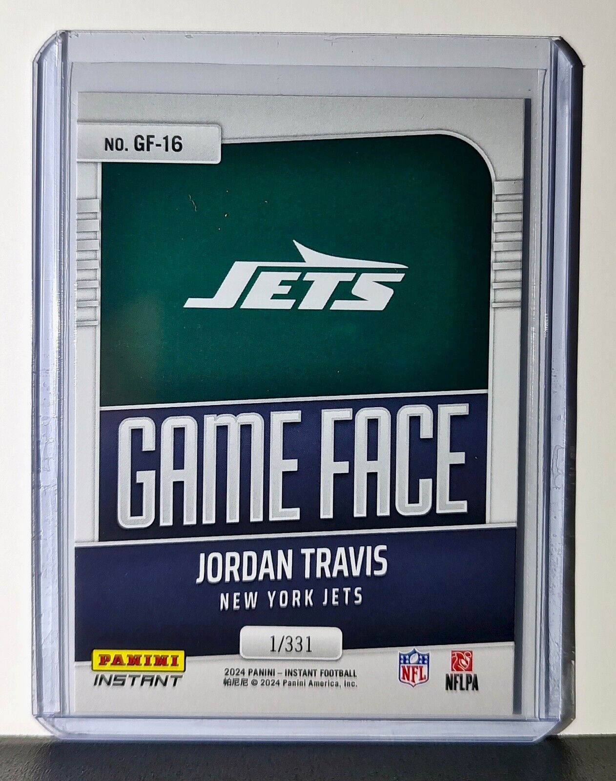 Jordan Travis 2024 Panini Game Face #16 NFL Rookie Card New York Jets 1/331