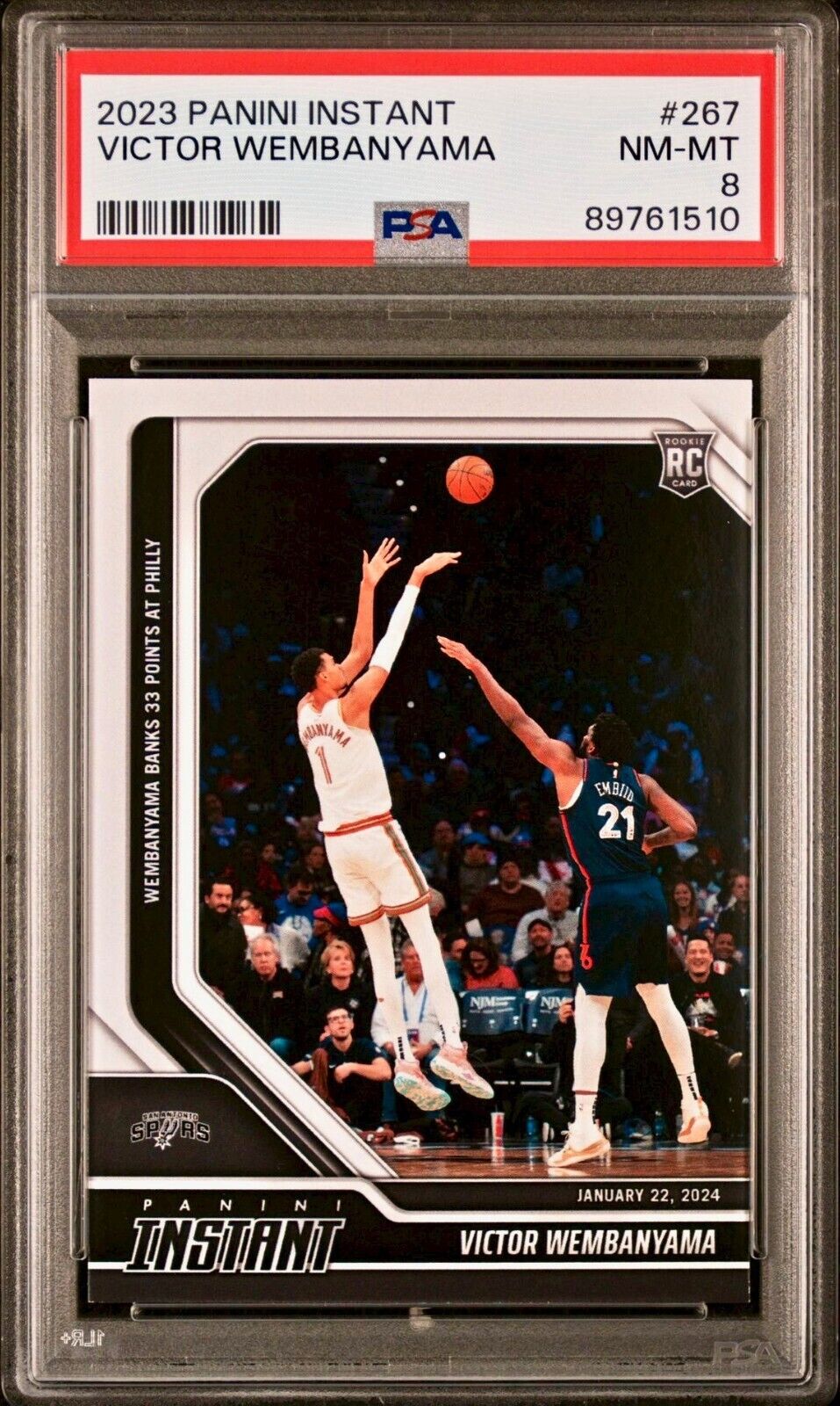 Victor Wembanyama 2023-24 Panini #267 NBA Rookie Card 1 of 2525 PSA 8 NM-MT