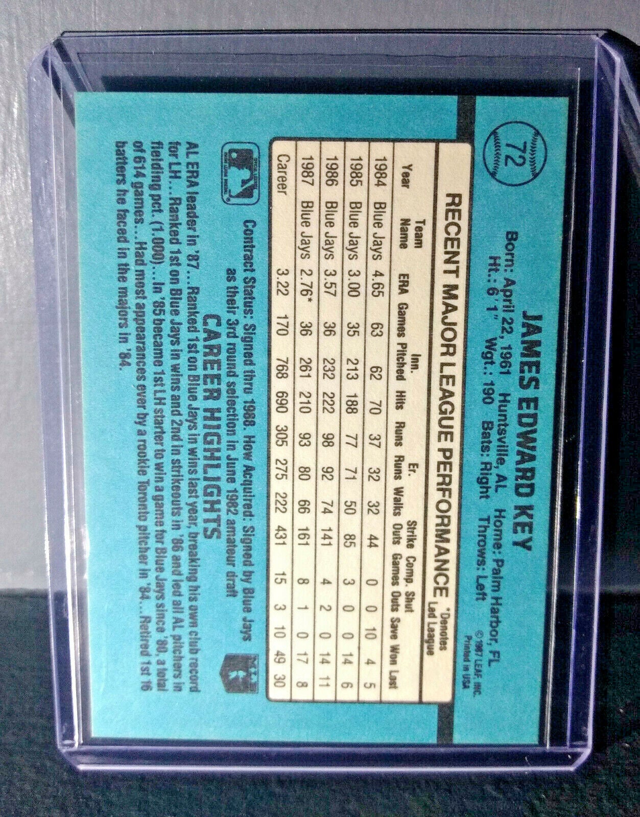 1988 Jimmy Key Donruss #72 Baseball Card