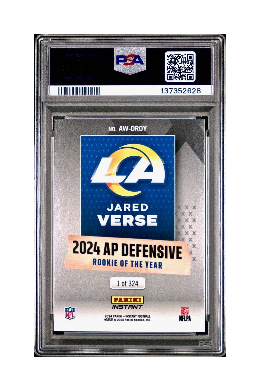 Jared Verse 2024 Panini NFL AP Defensive Rookie of the Year Rams PSA 10 Gem Mint