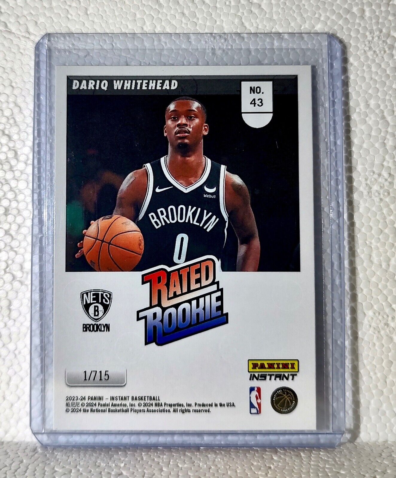 Dariq Whitehead 2023-24 Panini NBA #43 Rated Rookie Retro Card Nets 1/715