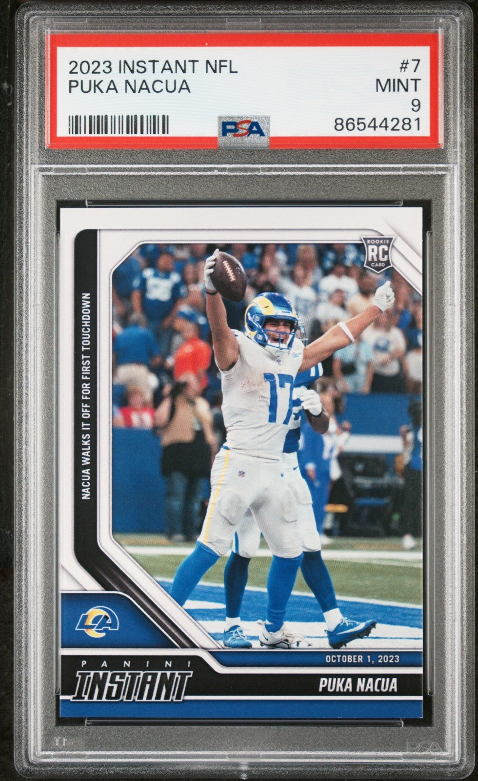 Makea "Puka" Nacua 2023 Panini NFL Rookie Football #7 Card 1 of 960 Rams PSA 9