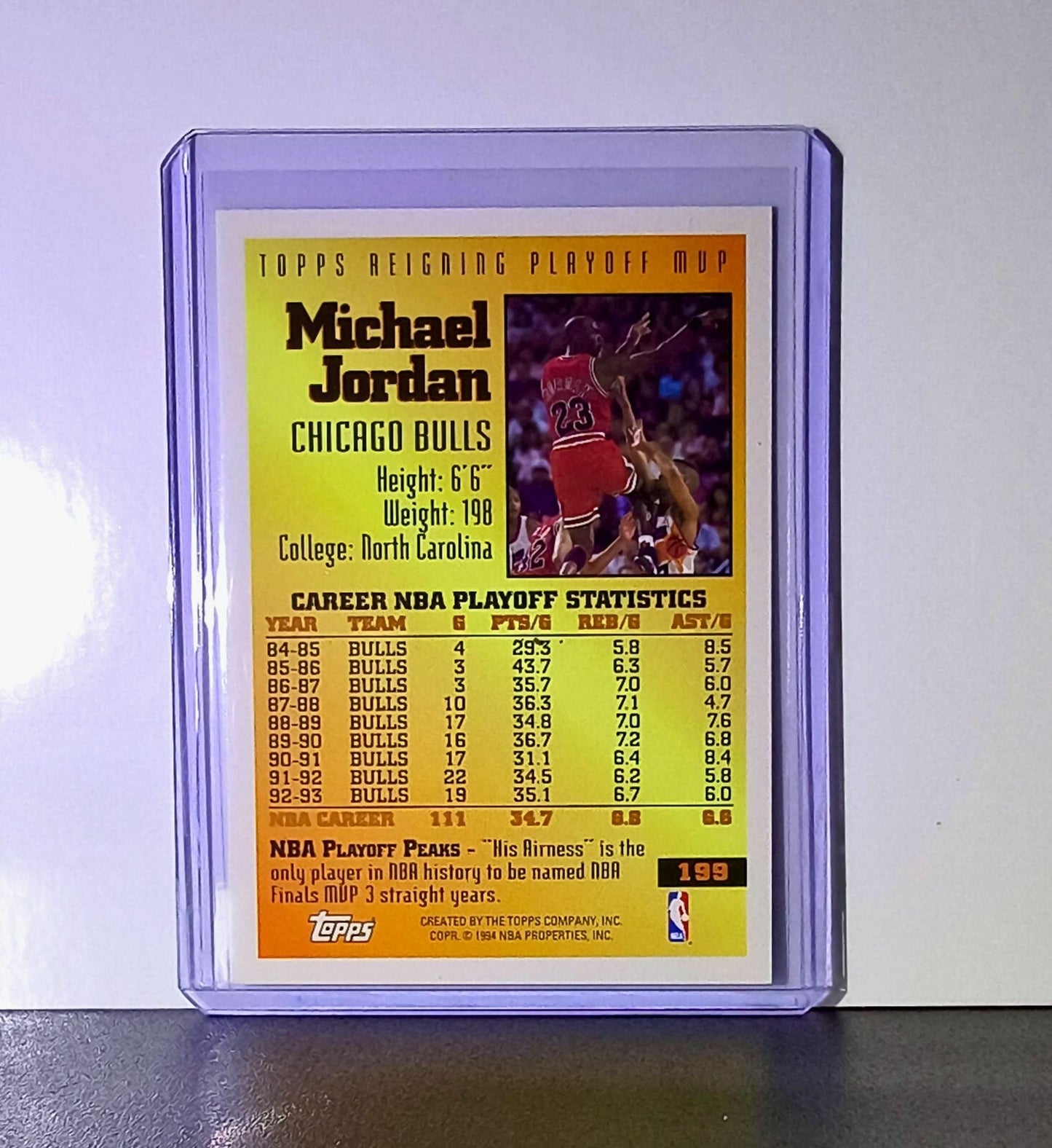 Michael Jordan 1993-94 Topps Playoff MVP #199 Basketball Card Chicago Bulls