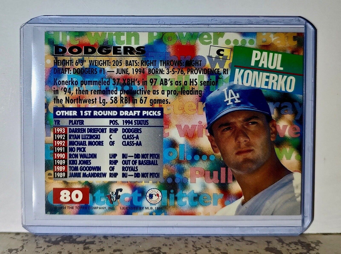 Paul Konerko 1994 Topps Stadium Club Draft Pick MLB #80 Card Los Angeles Dodgers