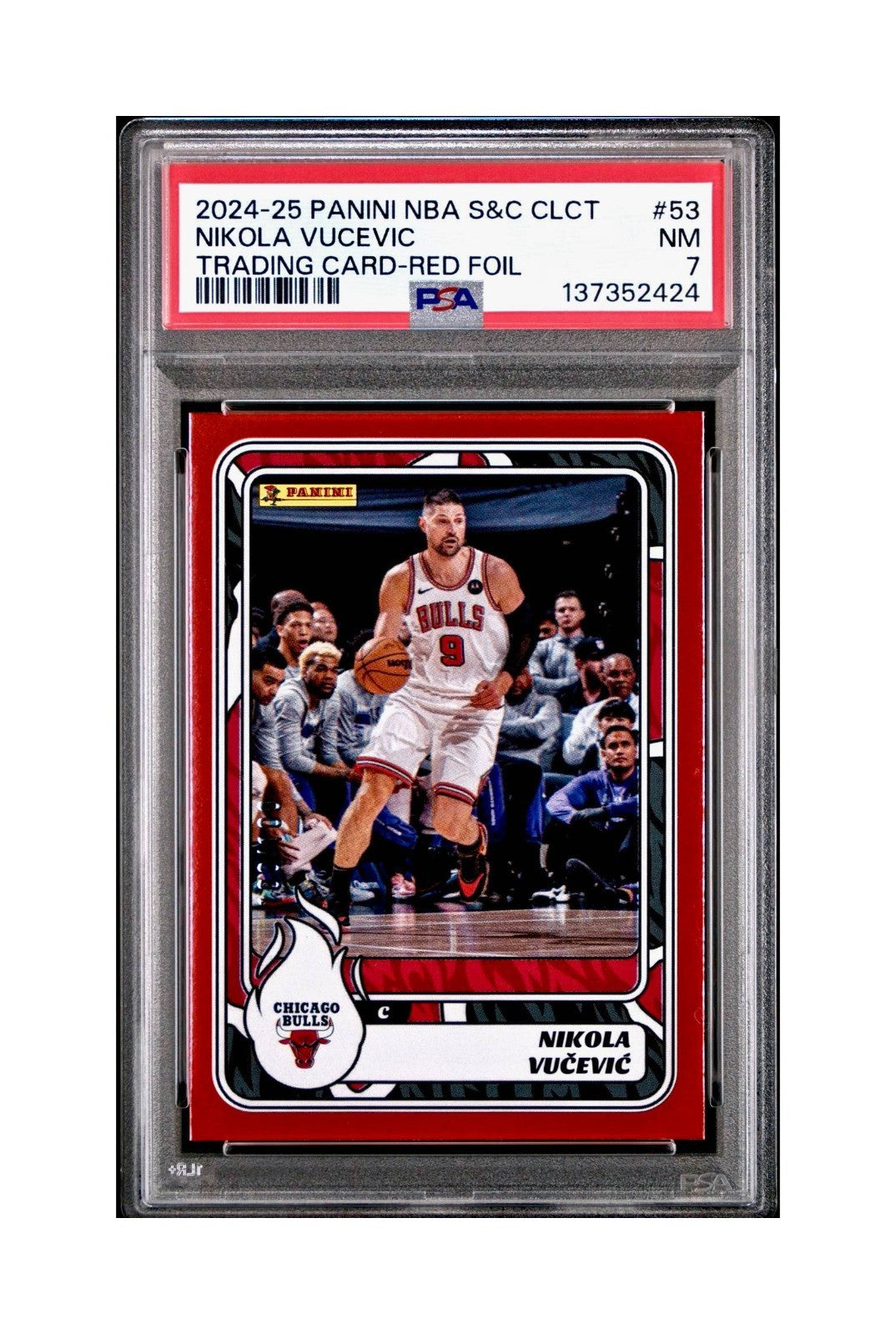 Nikola Vučević 2024-25 Panini NBA #53 Sticker 100/100 Red Foil PSA 7 NM