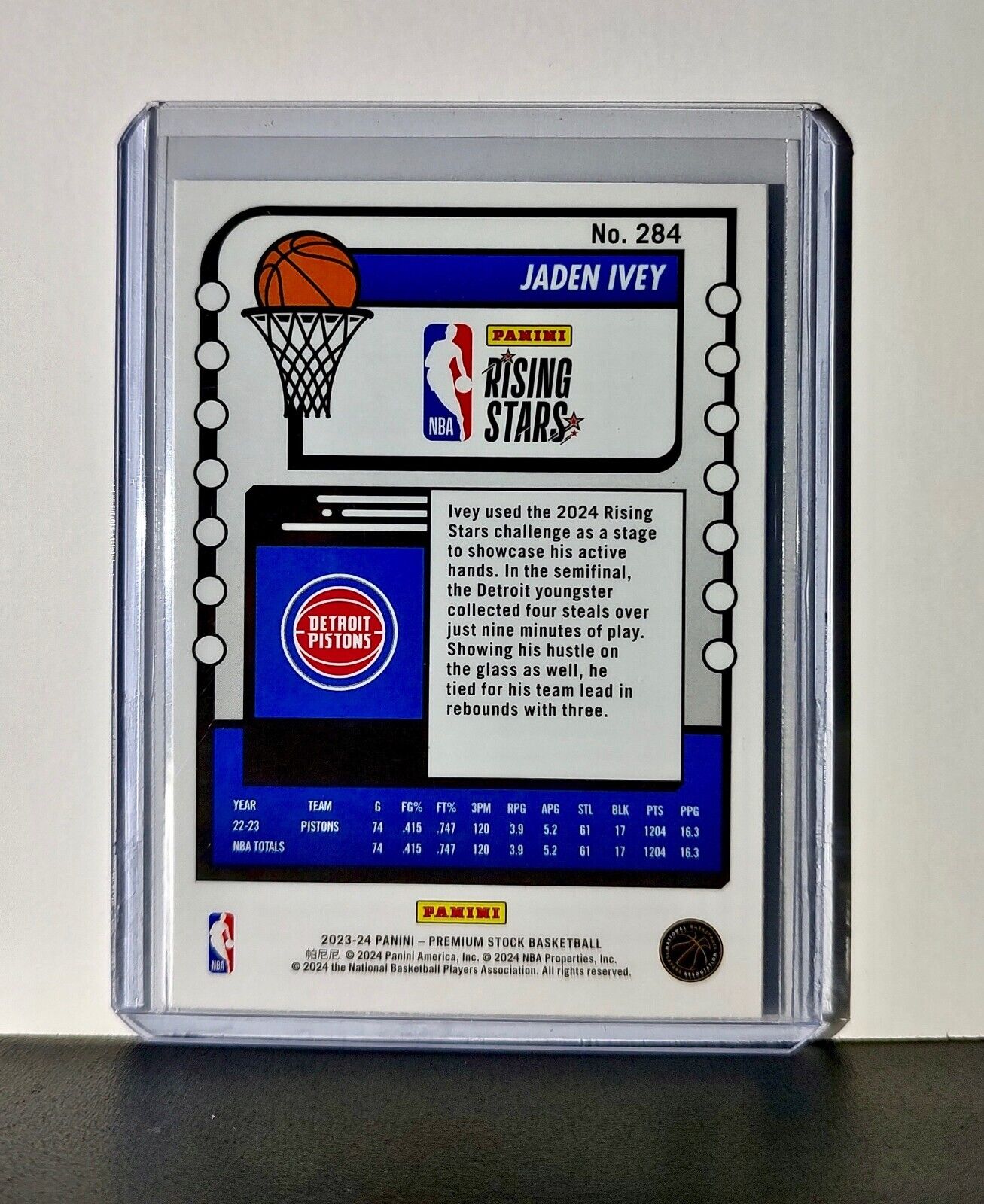 Jaden Ivey 2023-24 Panini Premium Stock NBA Hoops Rising Stars #284 Rookie Card