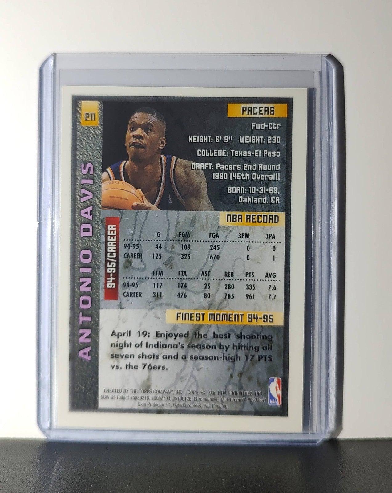 Antonio Davis 1995-96 Topps Finest NBA #211 Card Indiana Pacers