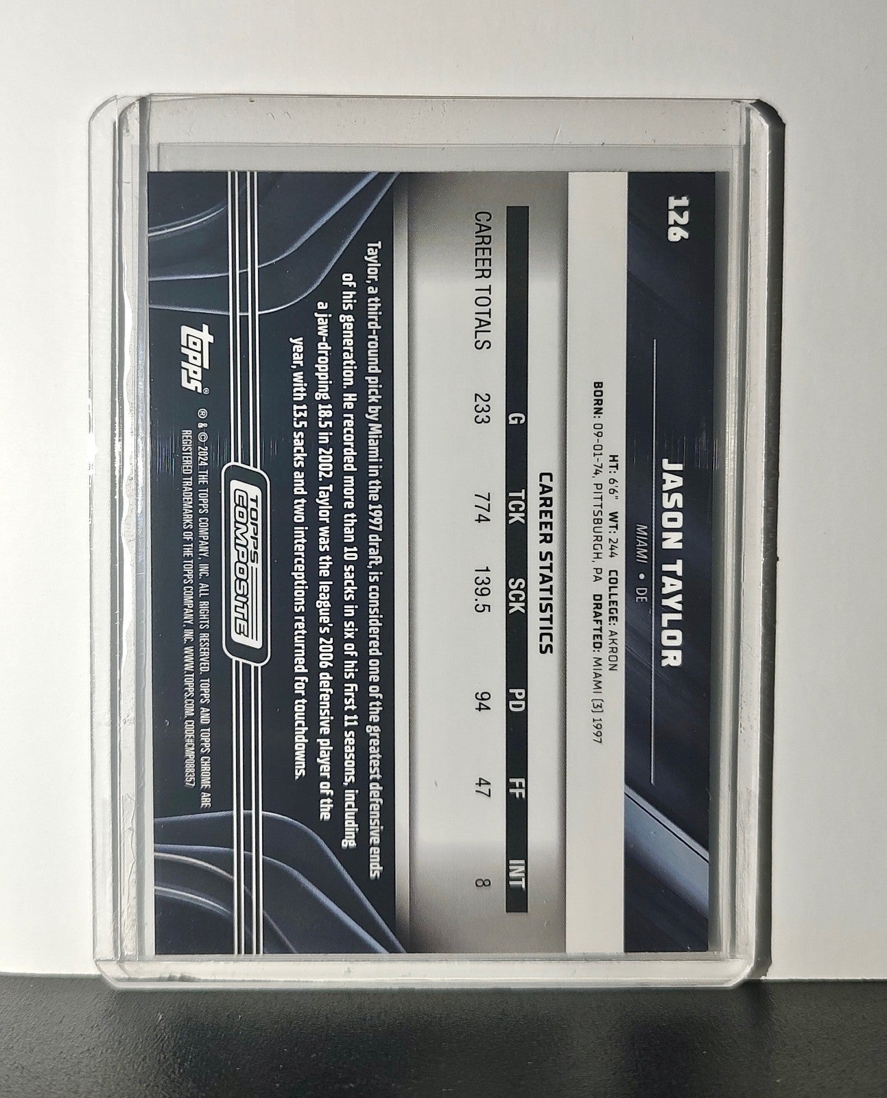Jason Taylor 2023 Topps Chrome Black NFL #126 Card Miami Dolphins