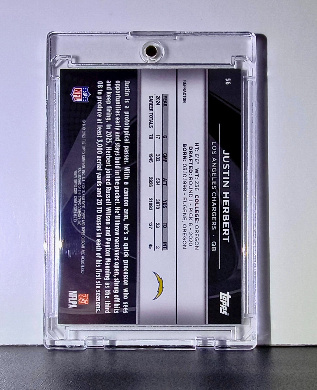 Justin Herbert 2025 NFL Topps Chrome Black #56 Silver Refractor Card 12/299