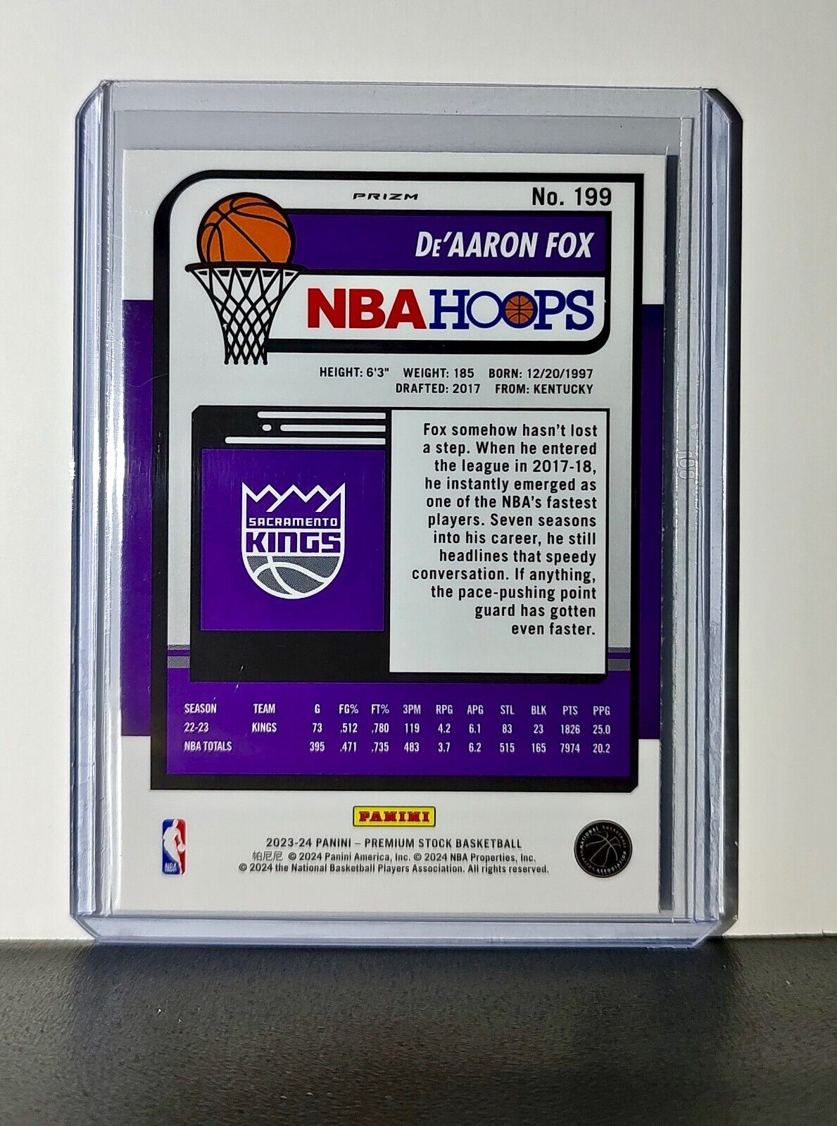 De’Aaron Fox 2023-24 Panini Premium Stock NBA Hoops #199 Prizm Refractor Kings