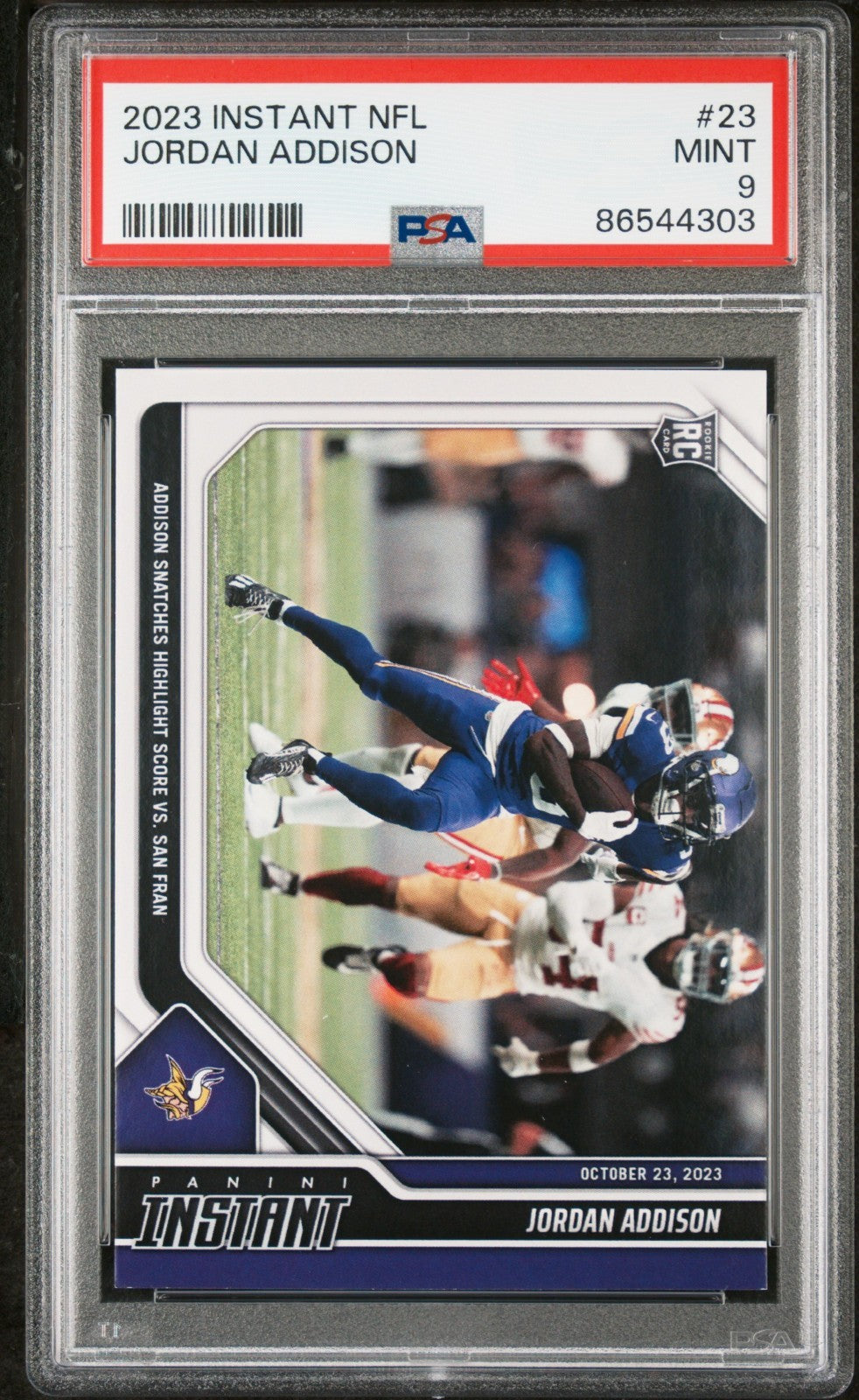 Jordan Addison 2023 Panini NFL Rookie #23 Card 1 of 205 Vikings PSA 9 Mint