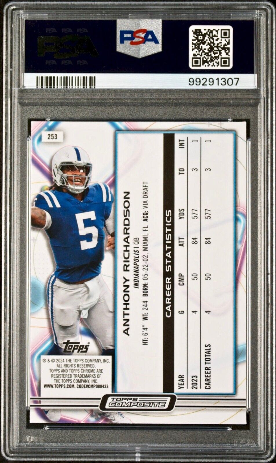 Anthony Richardson 2023 Topps Chrome Cosmic NFL #253 Rookie Football Card PSA 10