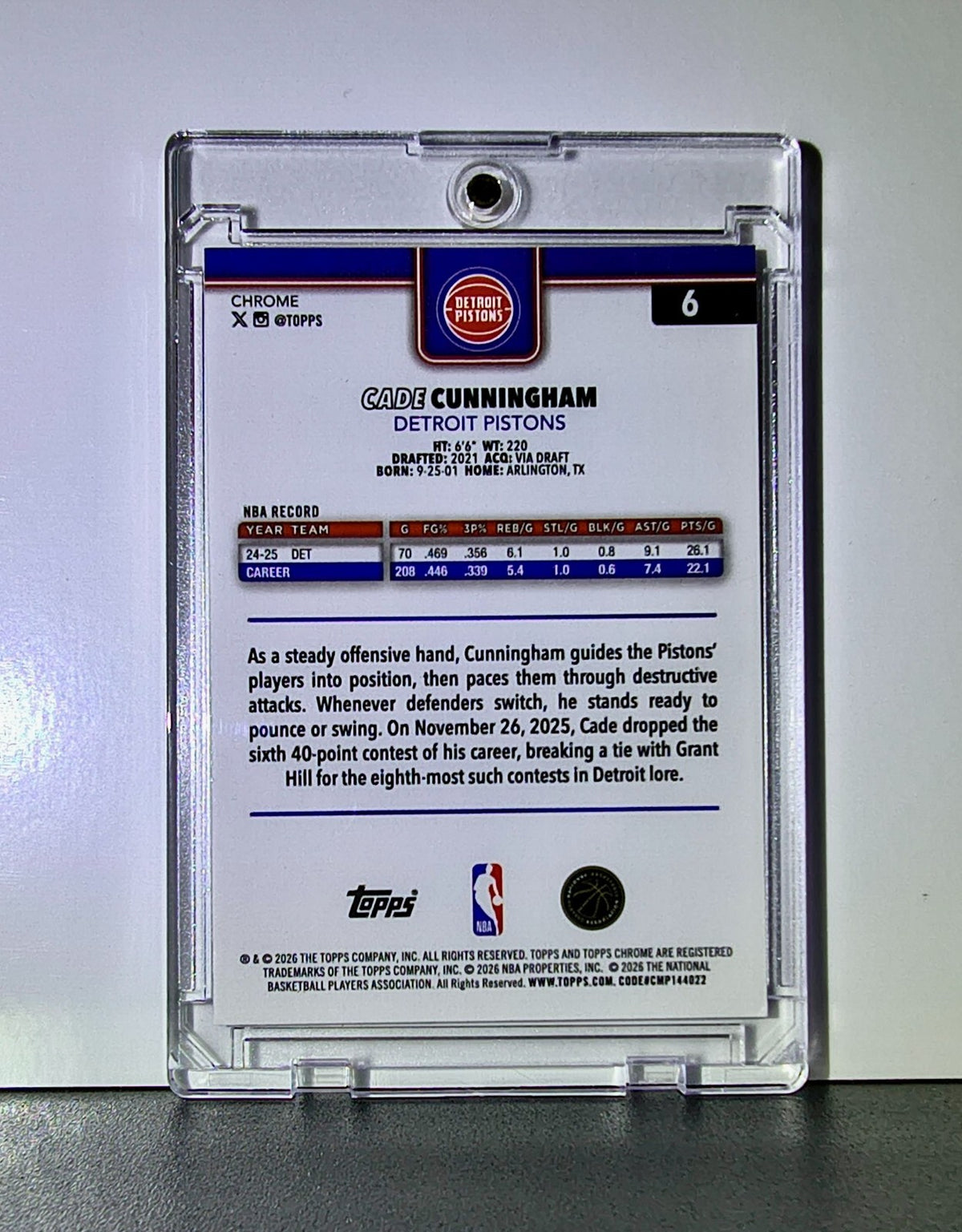 Cade Cunningham 2025-26 NBA Topps Chrome Update #6 Red White Blue Parallel