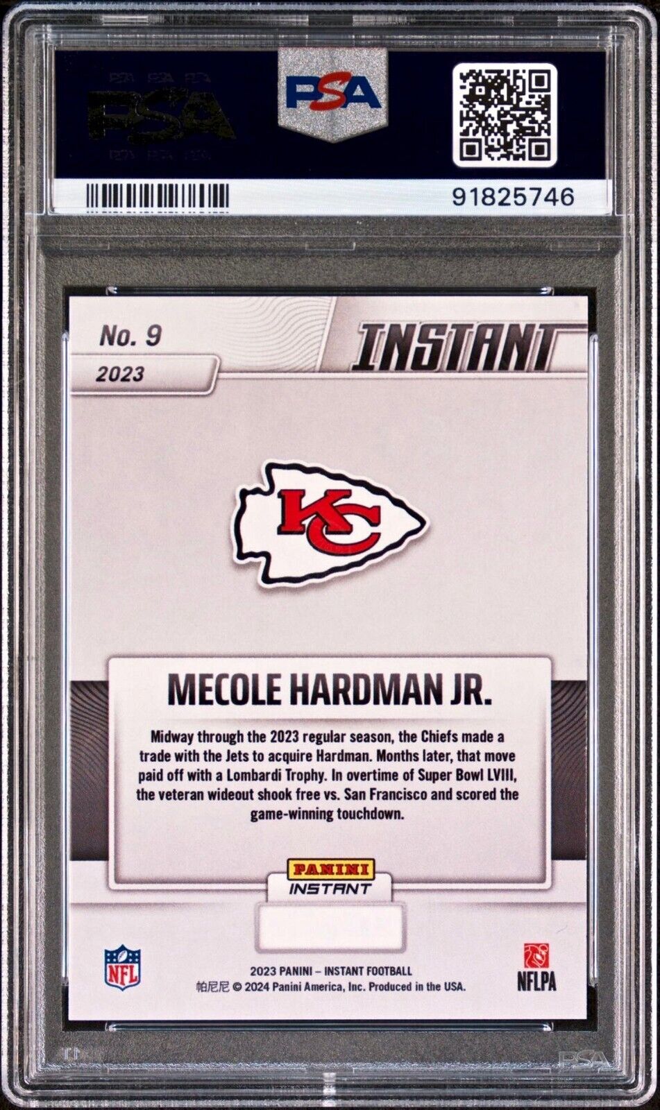 Mecole Hardman Jr. 2023 Panini NFL Superbowl LVIII Champions #9 Card PSA 9 Mint