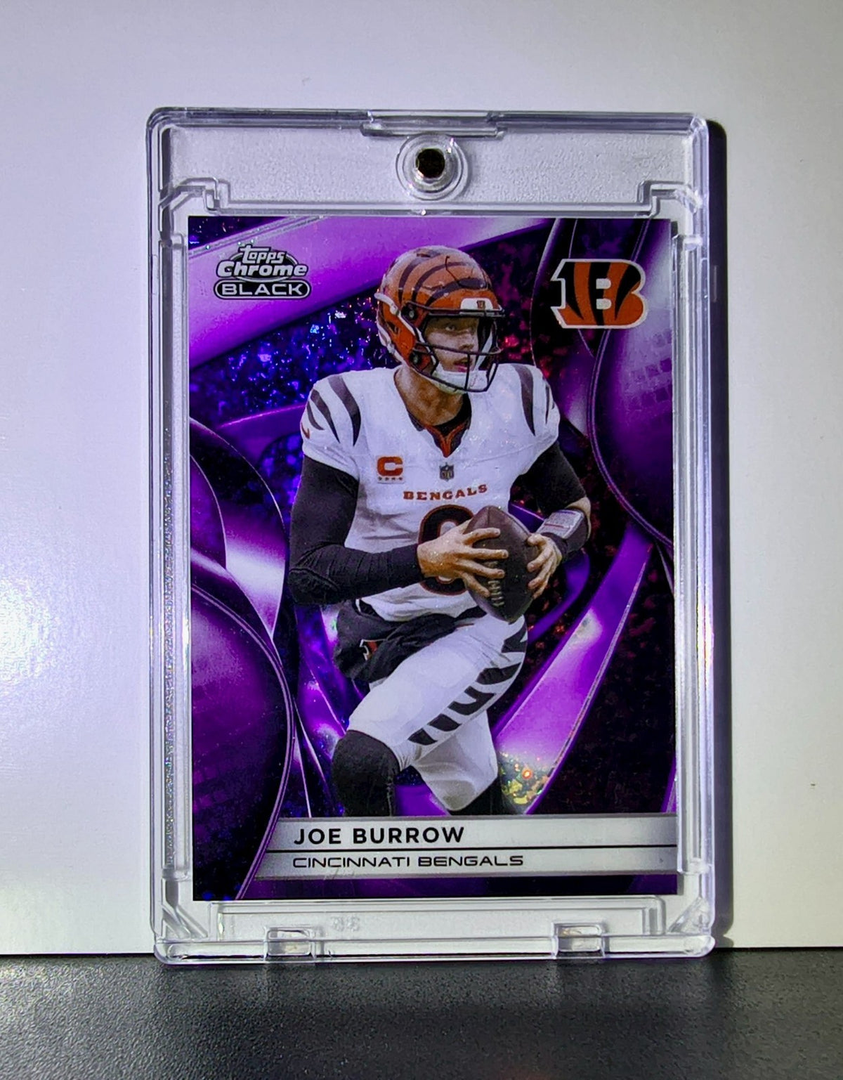 Joe Burrow 2025 NFL Topps Chrome Black #23 Purple Refractor Card Bengals 52/75