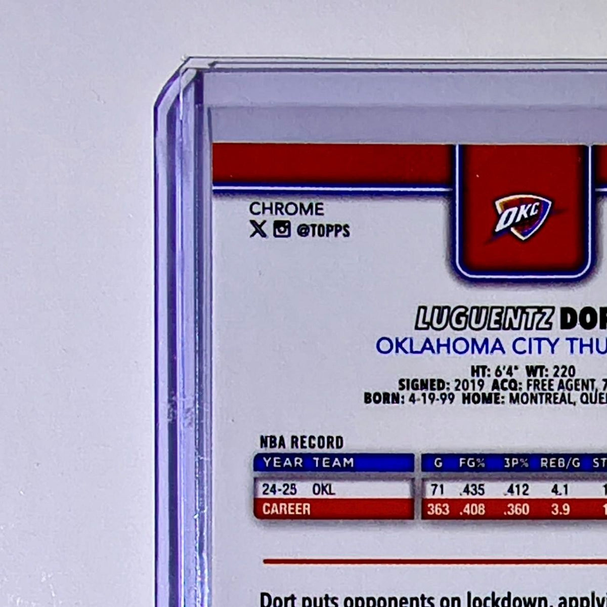 Luguentz Dort 2025-26 NBA Topps Chrome Update #127 Card Oklahoma City Thunder