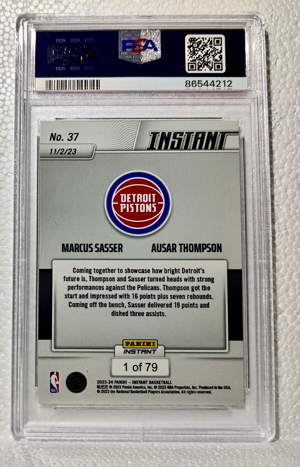 Ausar Thompson / Marcus Sasser 2023-24 Panini NBA Rookie Card 1 of 79 PSA 9 Mint