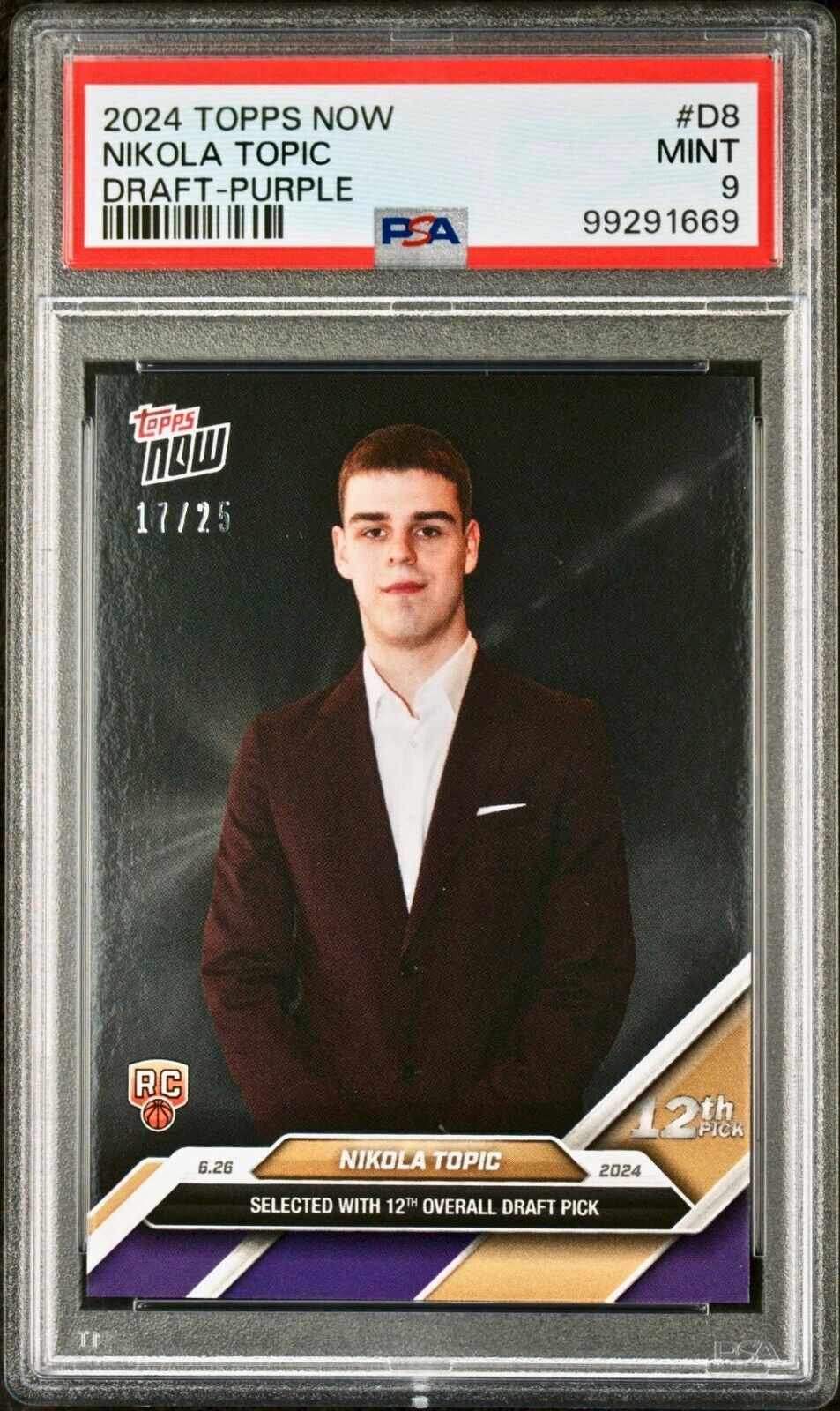 Nikola Topic 2024 Topps Now Draft Night NBA D-8 Rookie Parallel 17/25 PSA 9 Mint