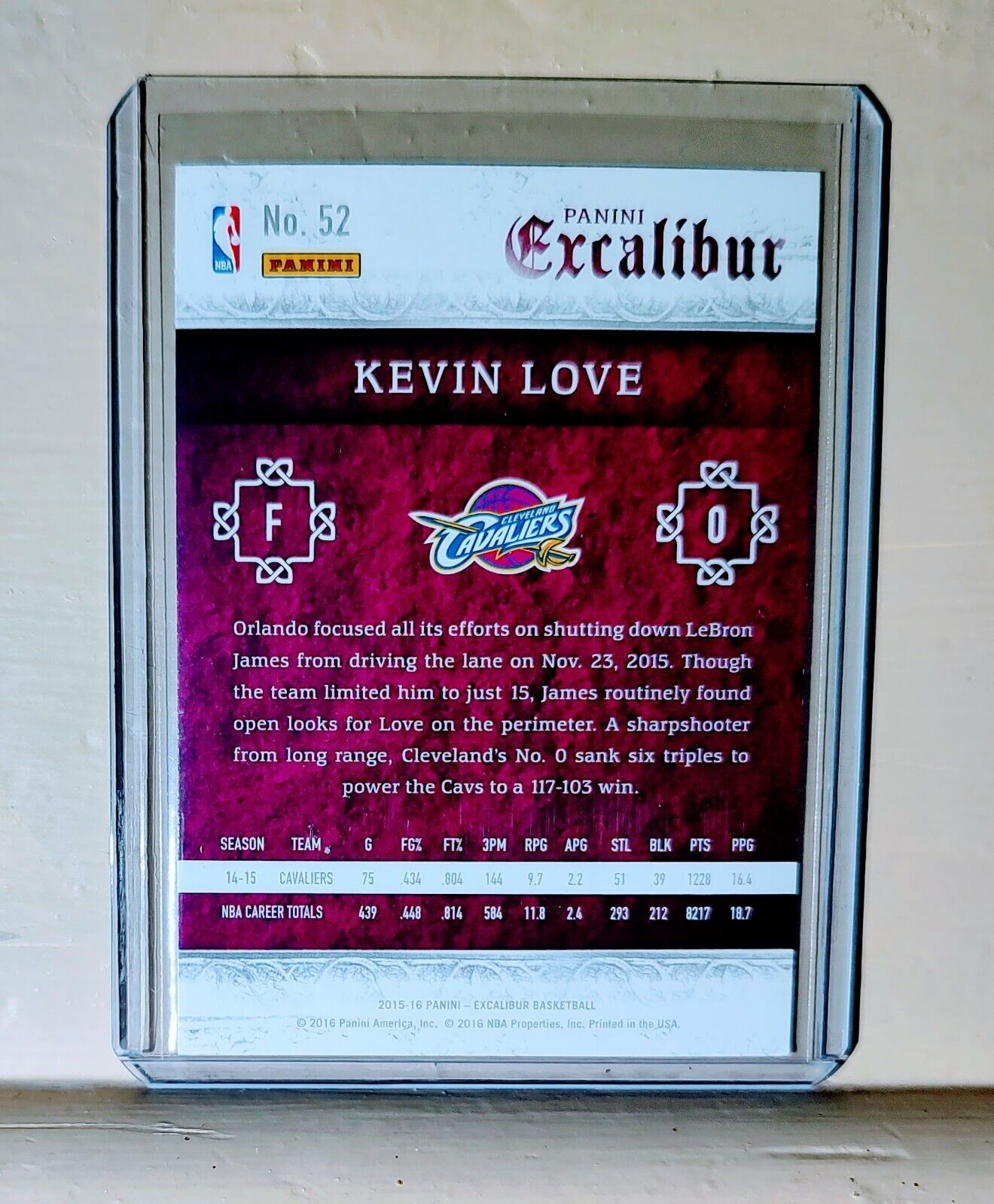 Kevin Love 2015-16 Panini Excalibur Basketball NBA #52 Card