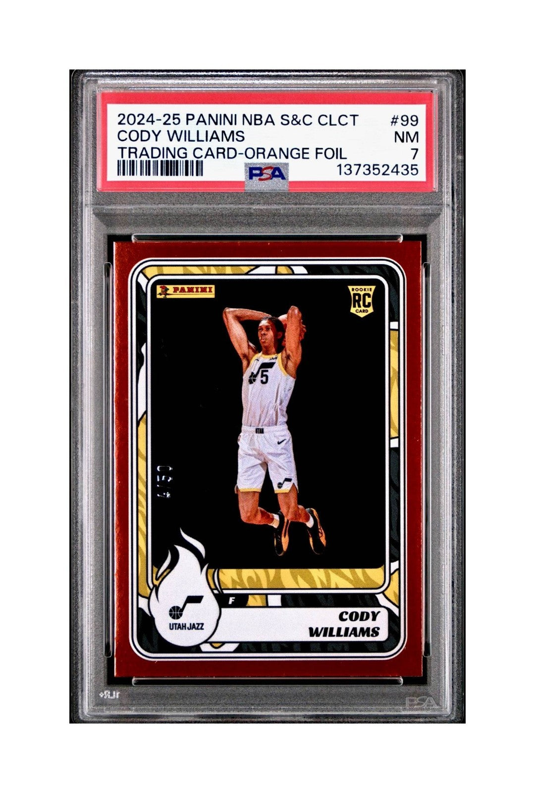 Cody Williams Rookie 2024-25 Panini NBA #99 Sticker 4/50 Orange Foil PSA 7 NM
