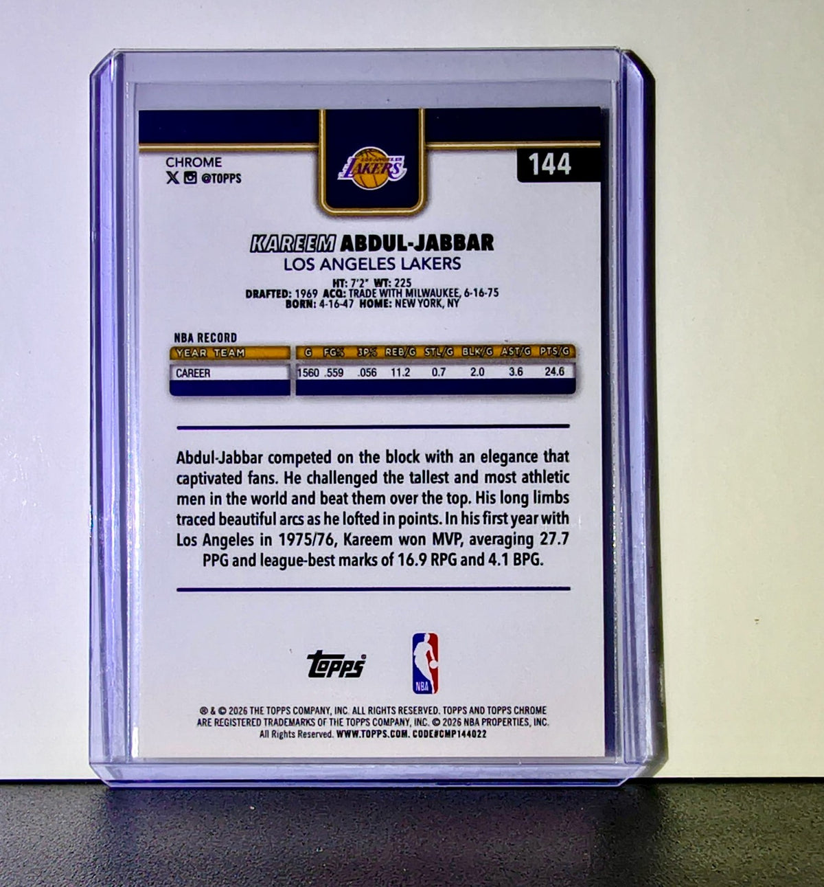 Kareem Abdul-Jabbar 2025-26 NBA Topps Chrome Update X-Fractor #144 Card Lakers
