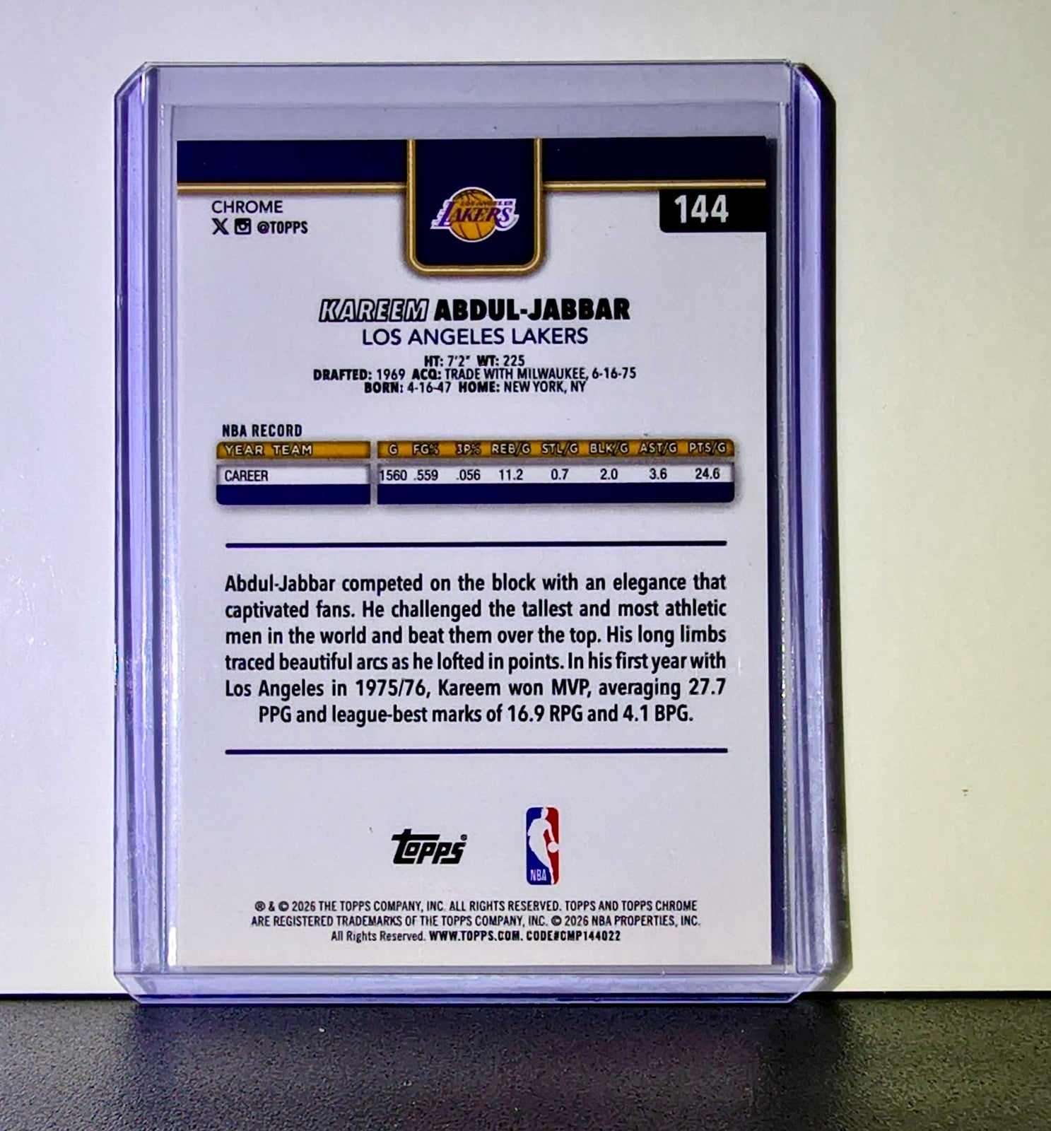 Kareem Abdul-Jabbar 2025-26 NBA Topps Chrome Update X-Fractor #144 Card Lakers