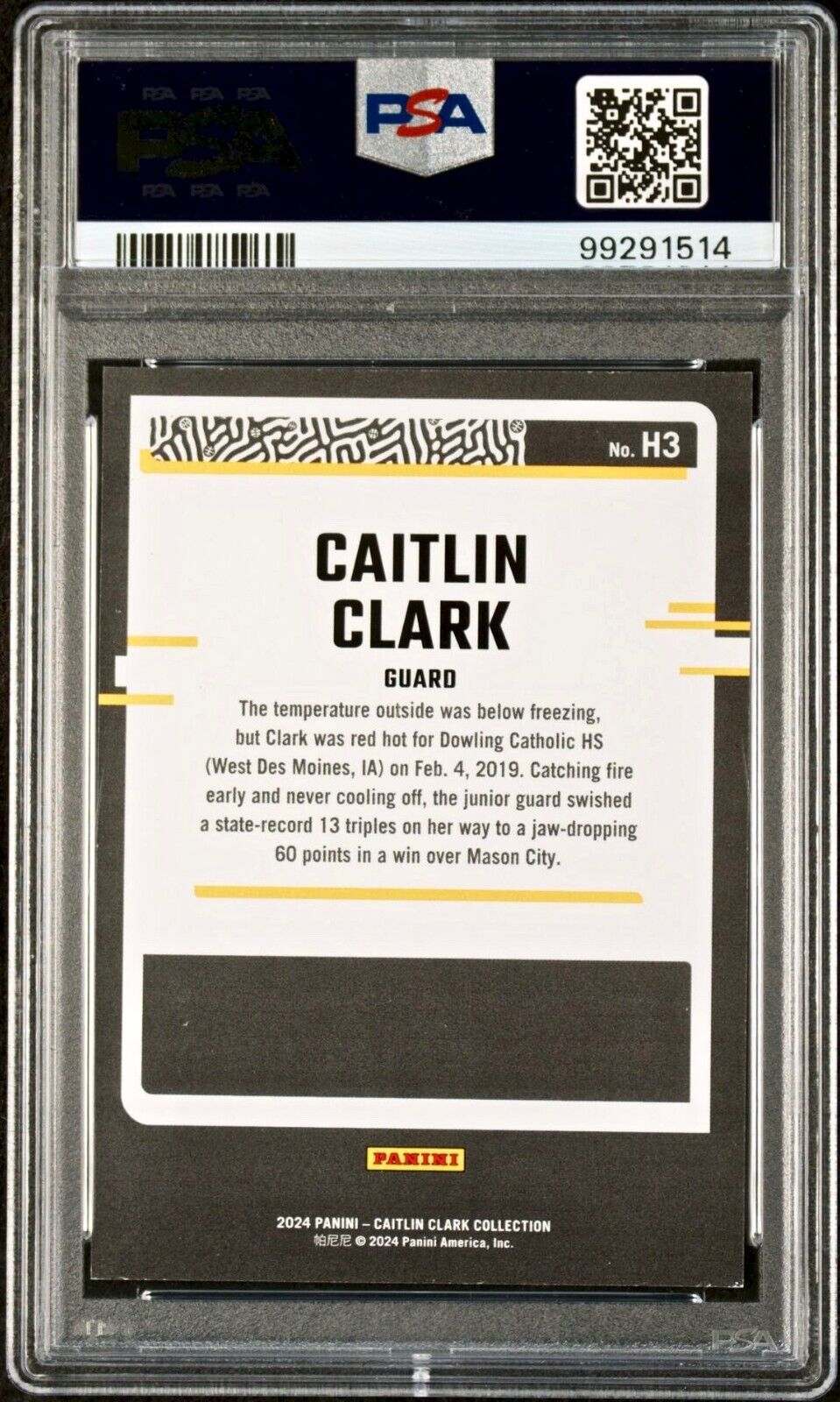 Caitlin Clark 2024 Panini Donruss Highlights Parallel #H3 Basketball Card PSA 8