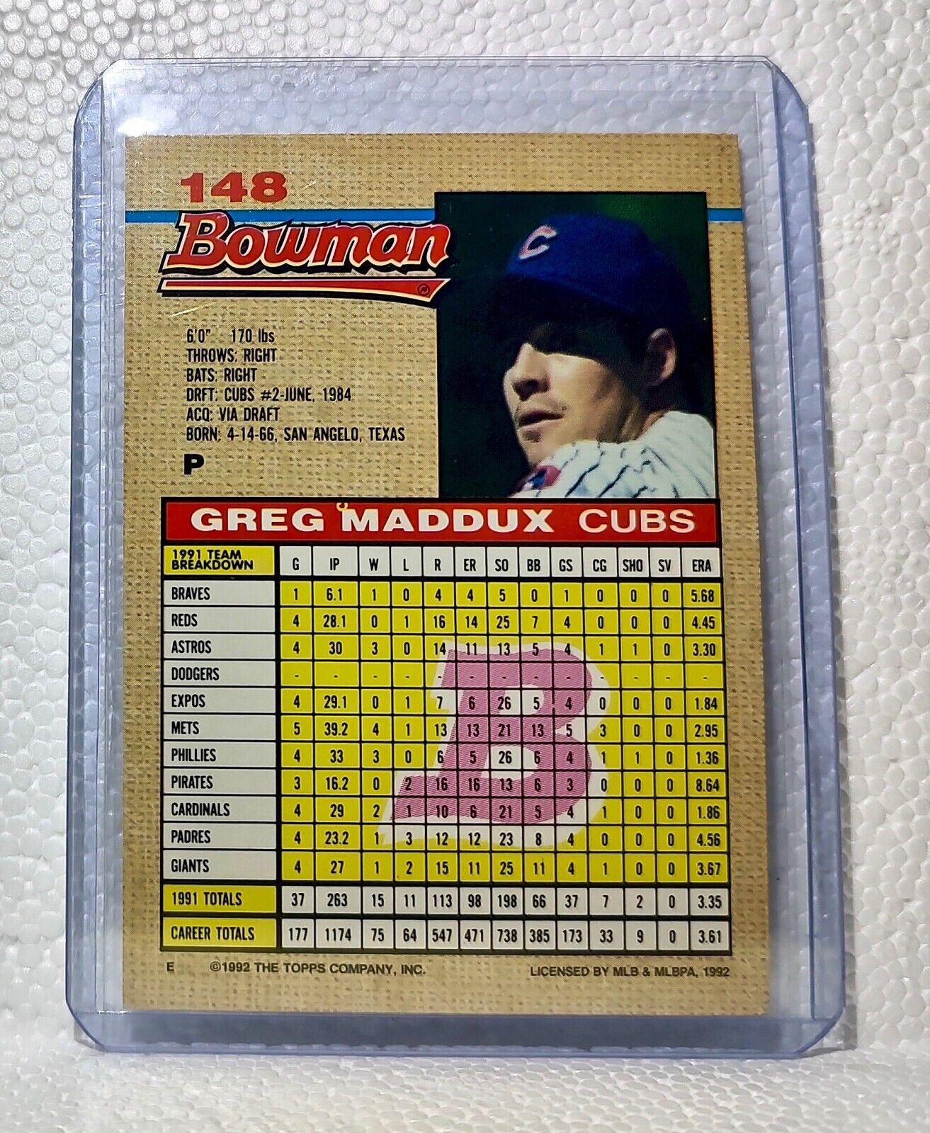 Greg Maddux 1992 Topps Bowman MLB #148 Baseball Card Chicago Cubs