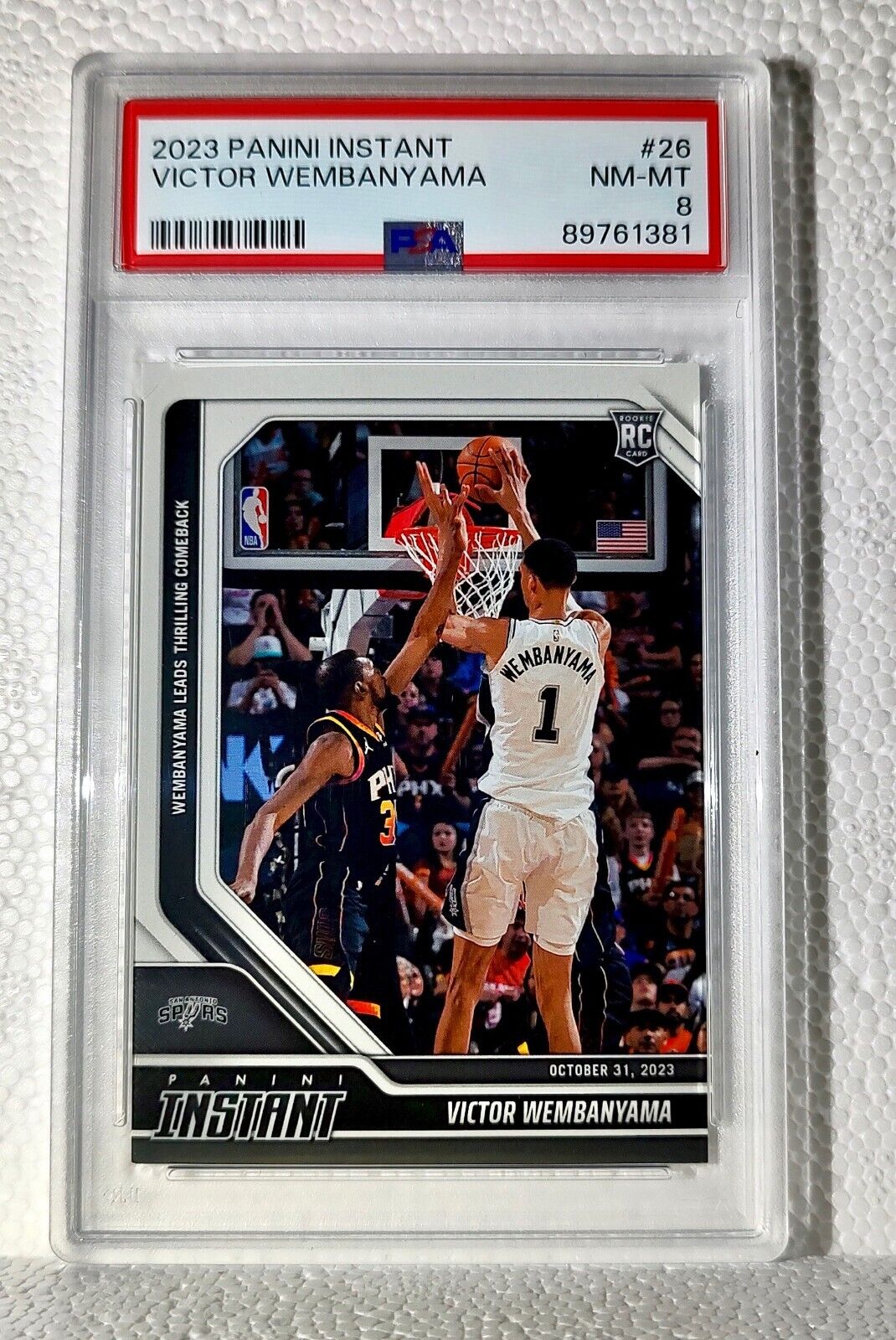 Victor Wembanyama 2023-24 Panini #26 NBA Rookie Card Spurs 1 of 10018 PSA 8 NM-M