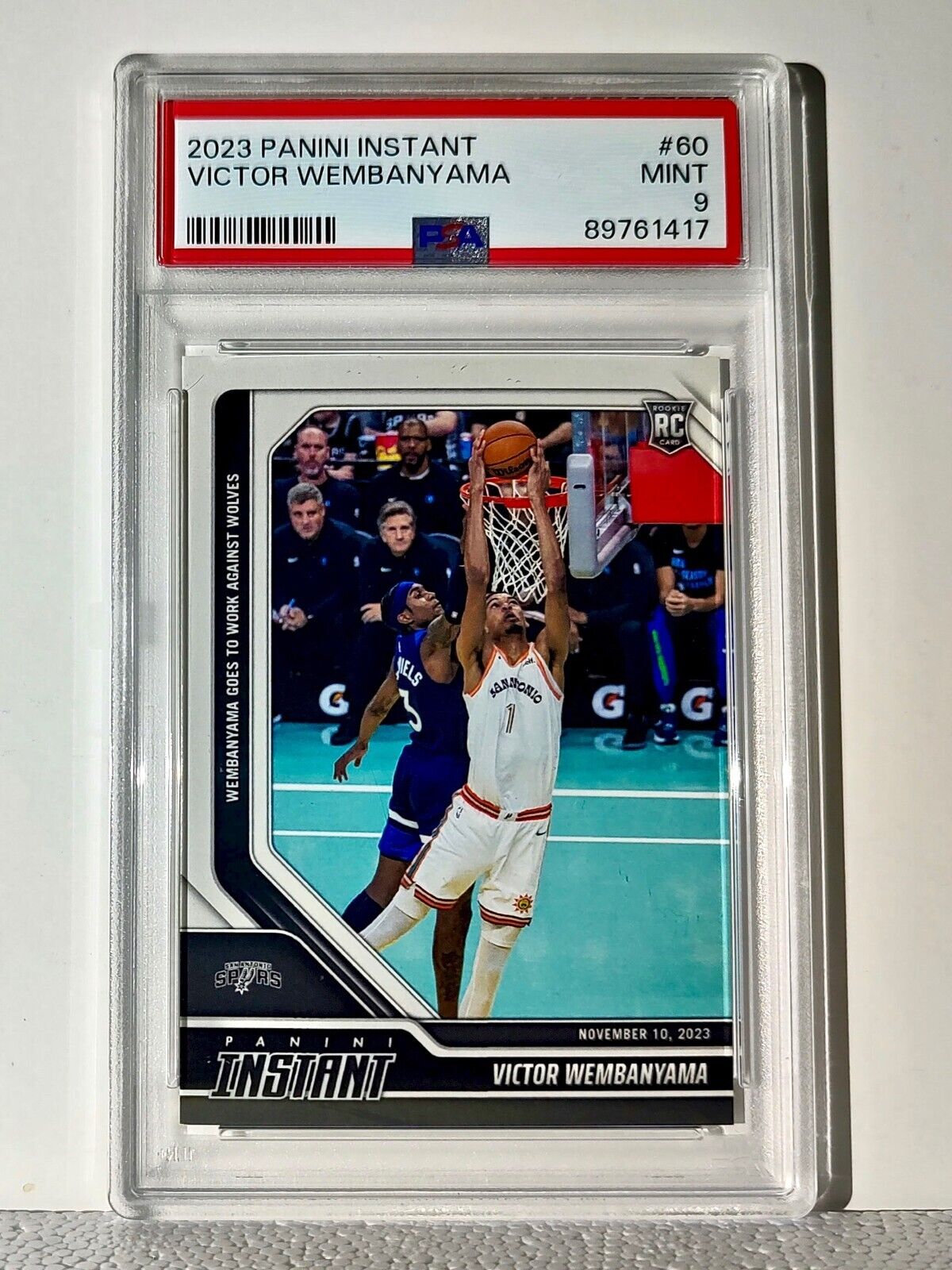 Victor Wembanyama 2023-24 Panini #60 NBA Rookie Card Spurs 1 of 6522 PSA 9 Mint