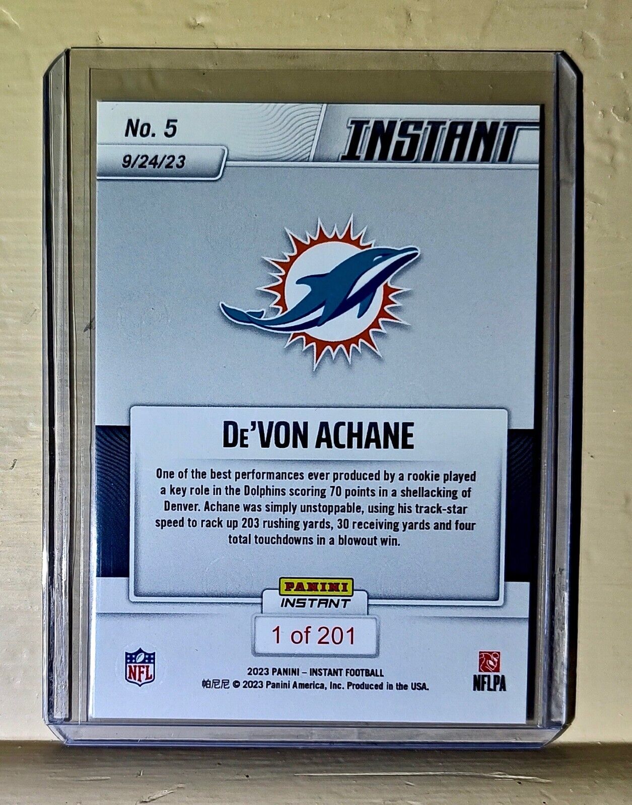 De'Von Achane 2023 Panini NFL Rookie Football #5 Card 1 of 201 Dolphins