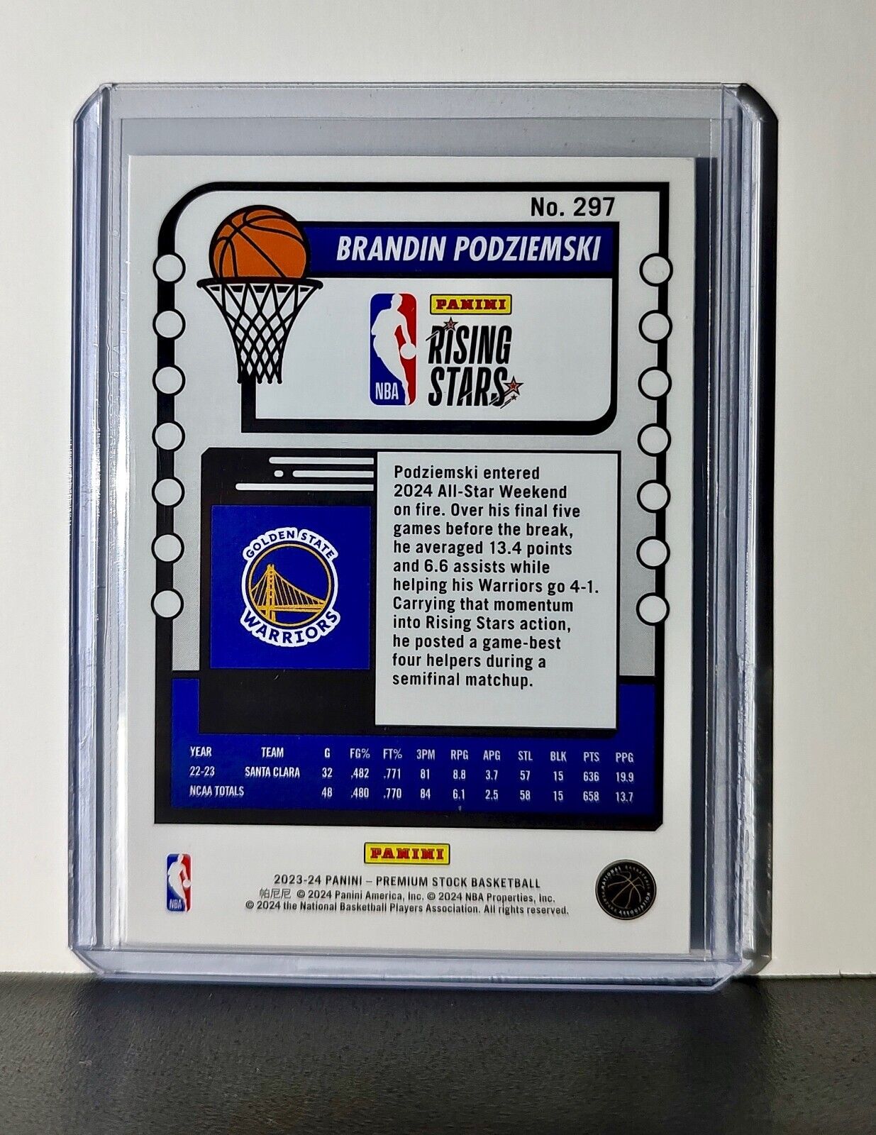 Brandin Podziemski 2023-24 Panini Premium NBA Hoops Rising Stars #297 Rookie