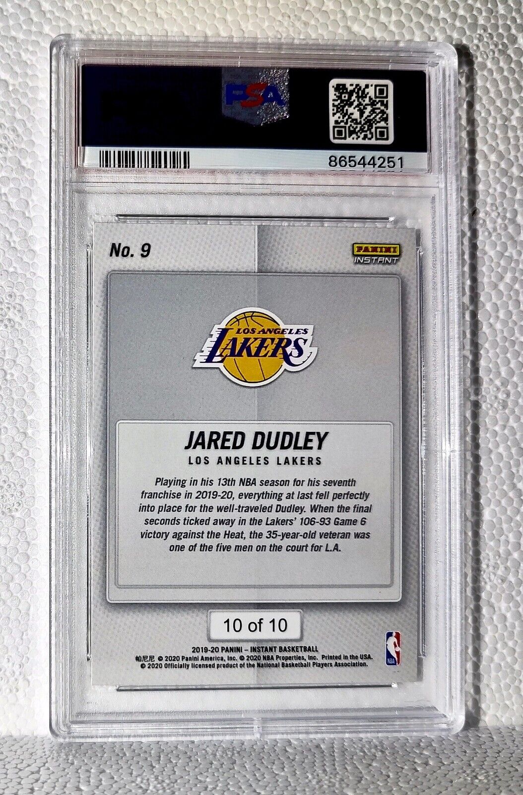 Jared Dudley 2020 Panini Lakers NBA Champions #9 Green Card 10/10 PSA 9 Mint