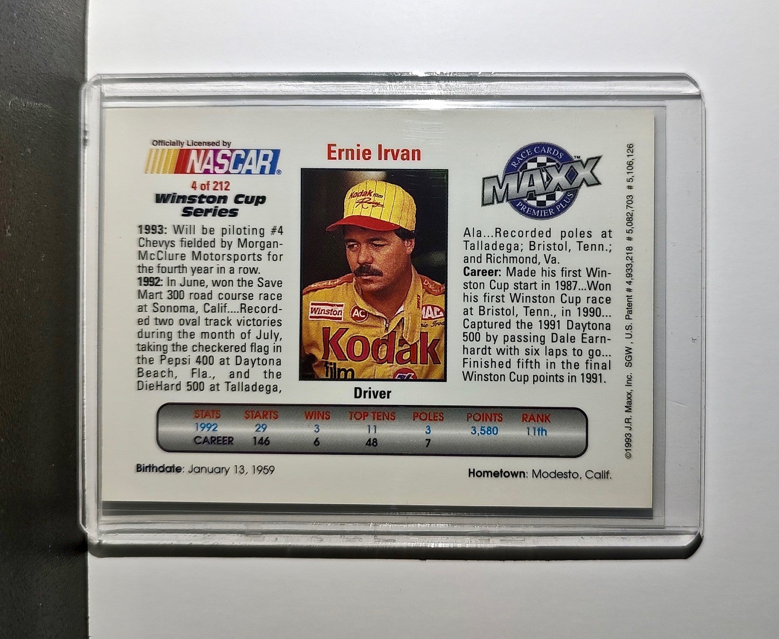 Ernie Irvan 1993 Maxx Premier Plus Racing #4 NASCAR Morgan-McClure Motorsports