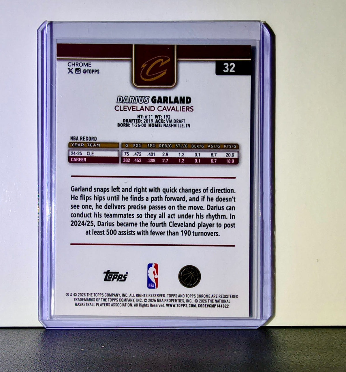 Darius Garland 2025-26 NBA Topps Chrome Update Blue Refractor 60/150 #32 Card