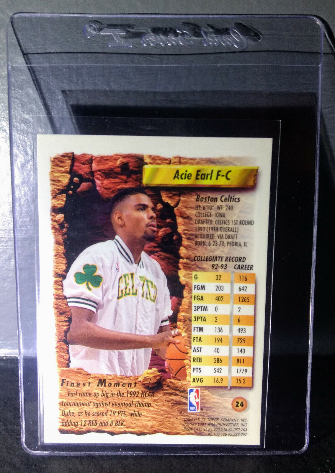 1993-94 Topps Finest Acie Earl #24 Rookie Basketball Card