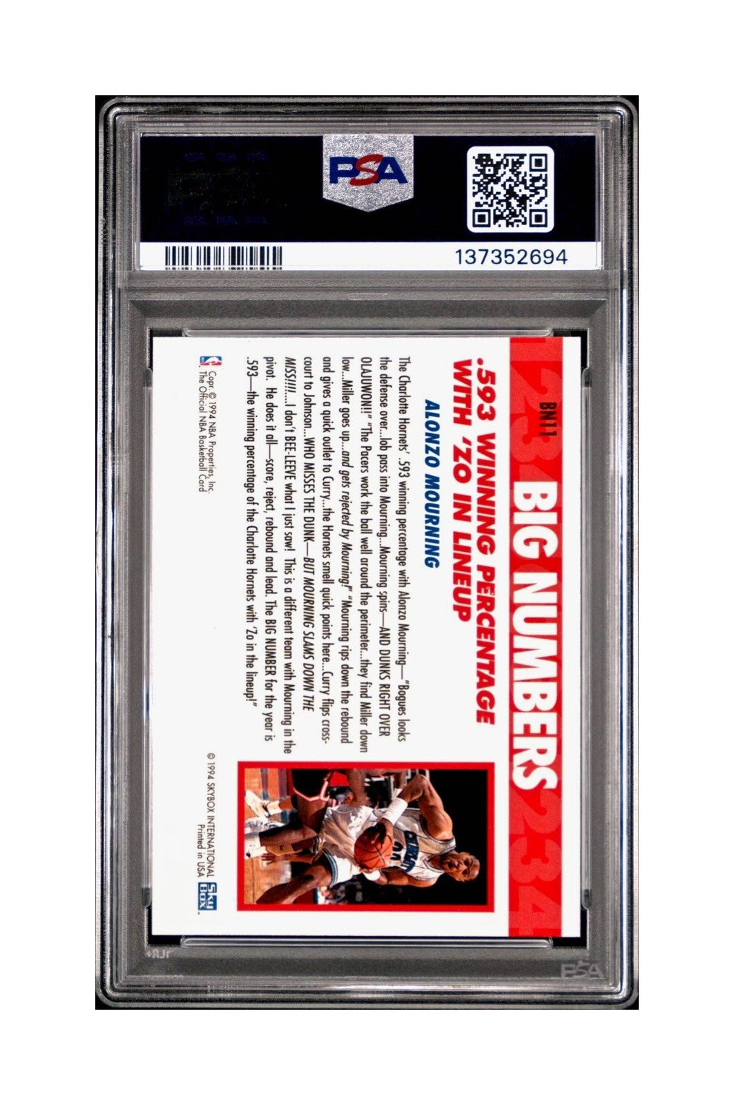 Alonzo Mourning 1994 NBA Hoops Big Numbers #BN11 Rainbow PSA 8 NM-MT