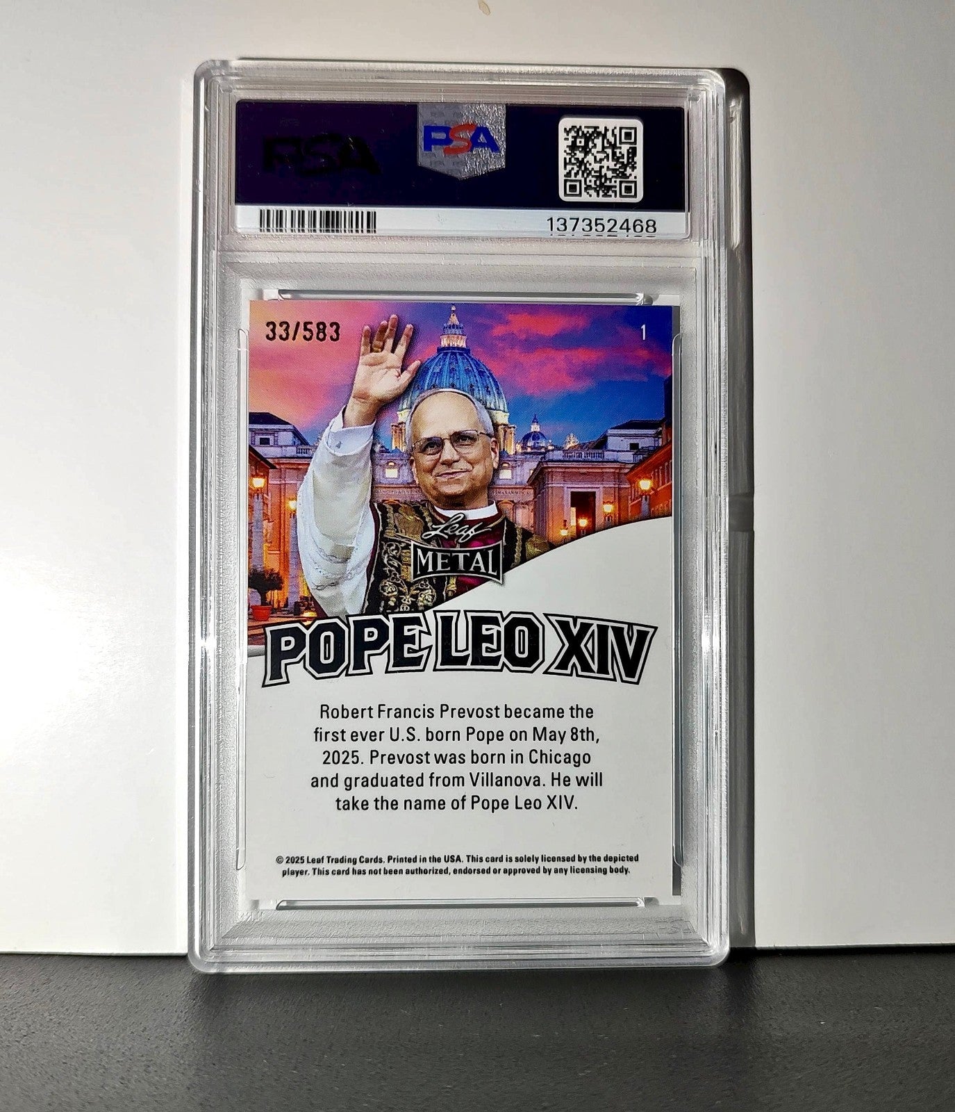 2025 Leaf Metal Pope Leo XIV 33/583 #1 Snow Variant PSA 9 Mint