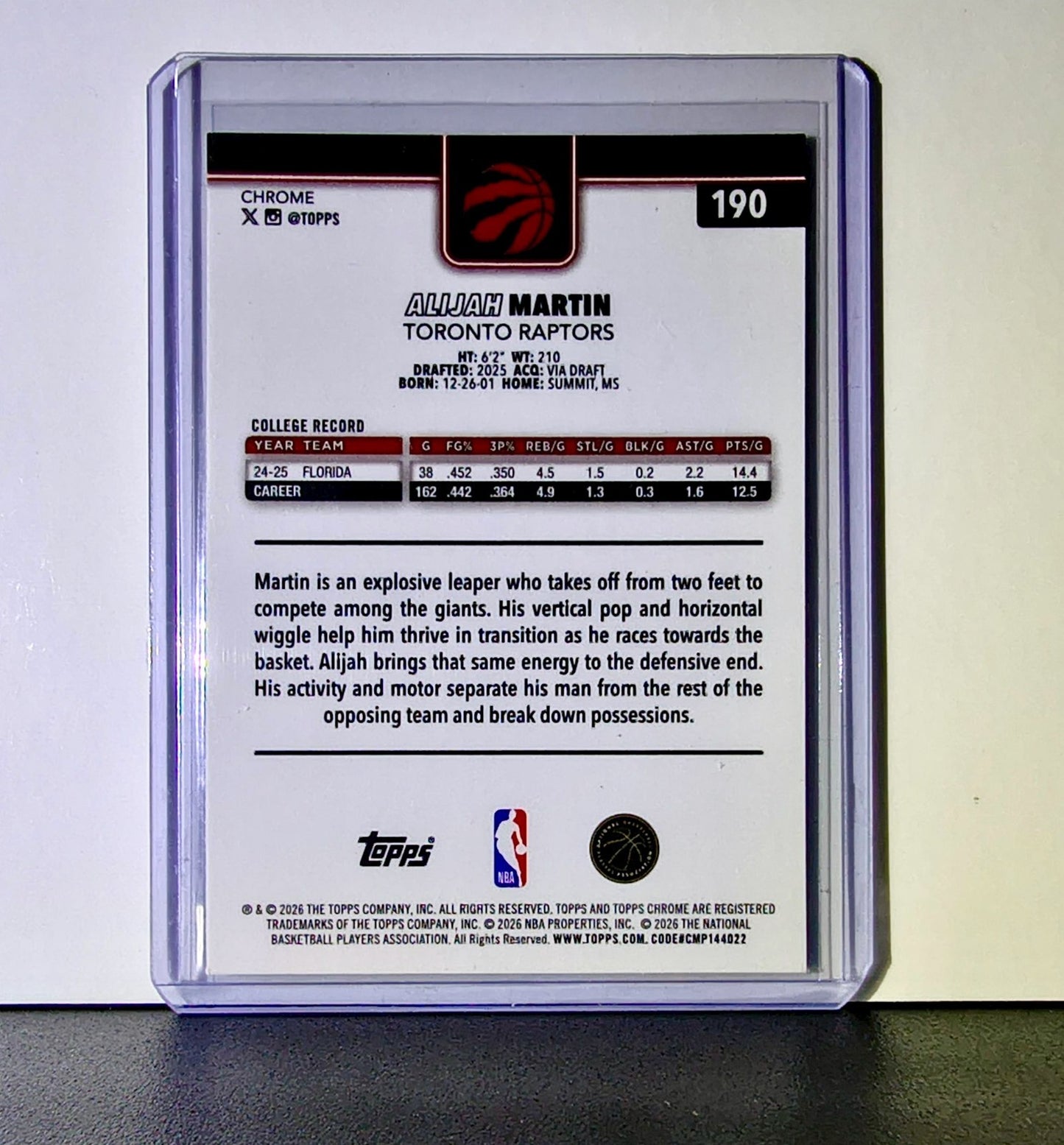Alijah Martin Rookie 2025-26 NBA Topps Chrome Update Basketball Refractor #190
